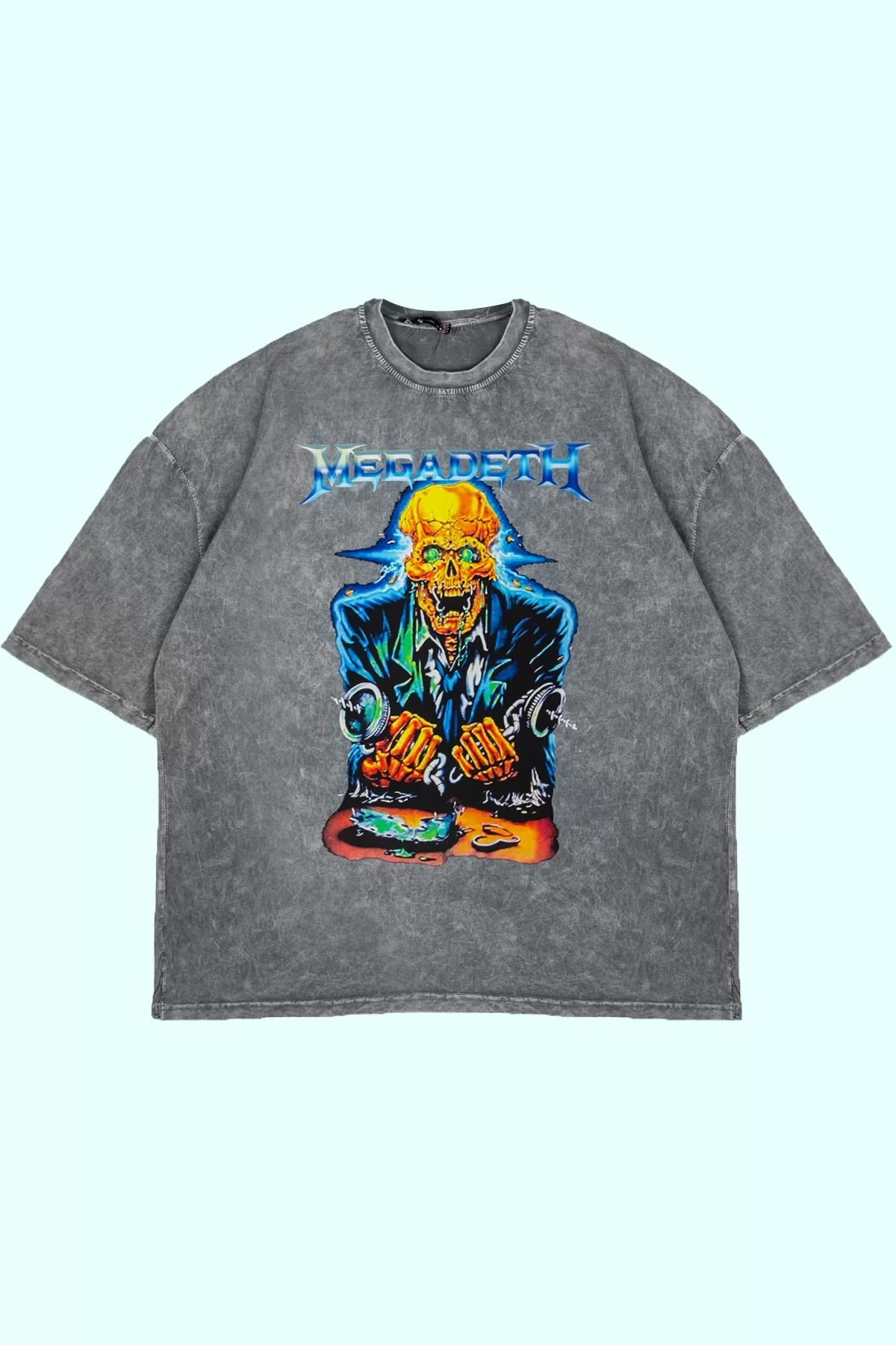 Megadeth Baskılı Yıkamalı Beyaz Oversize Tshirt