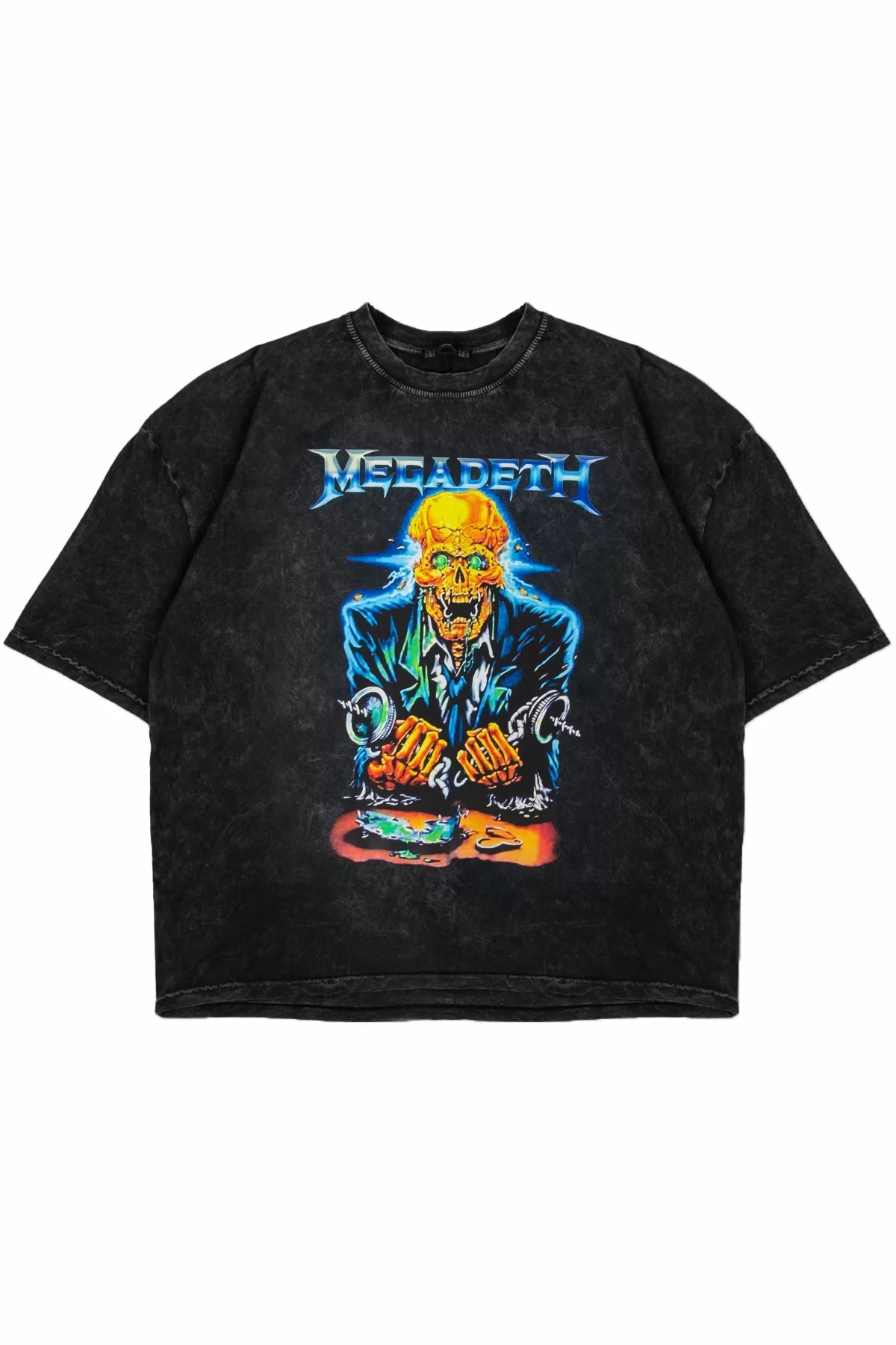 Megadeth Baskılı Yıkamalı Siyah Oversize Tshirt