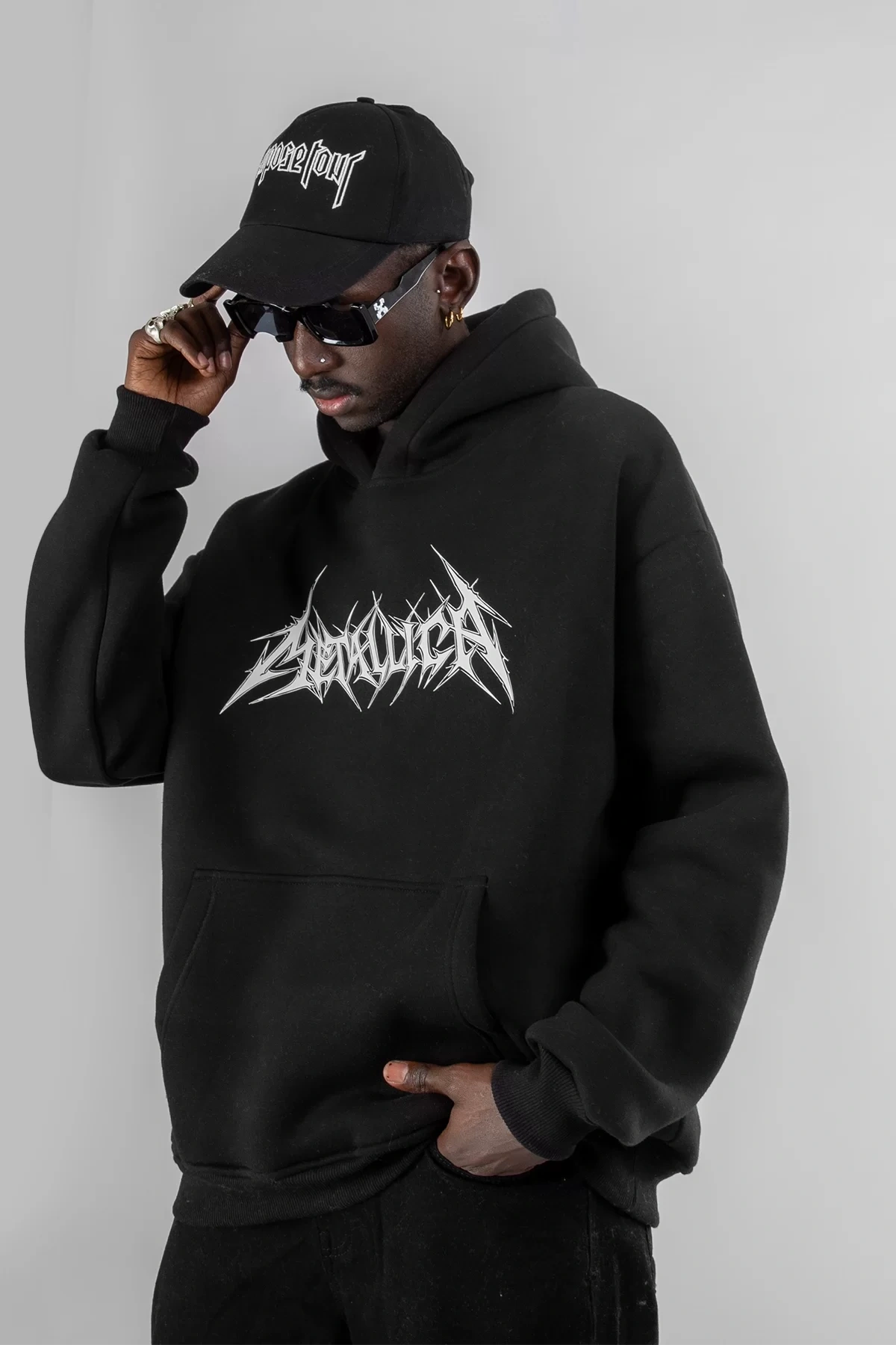 Metallica Logo Baskılı Oversize Unisex Siyah Hoodie