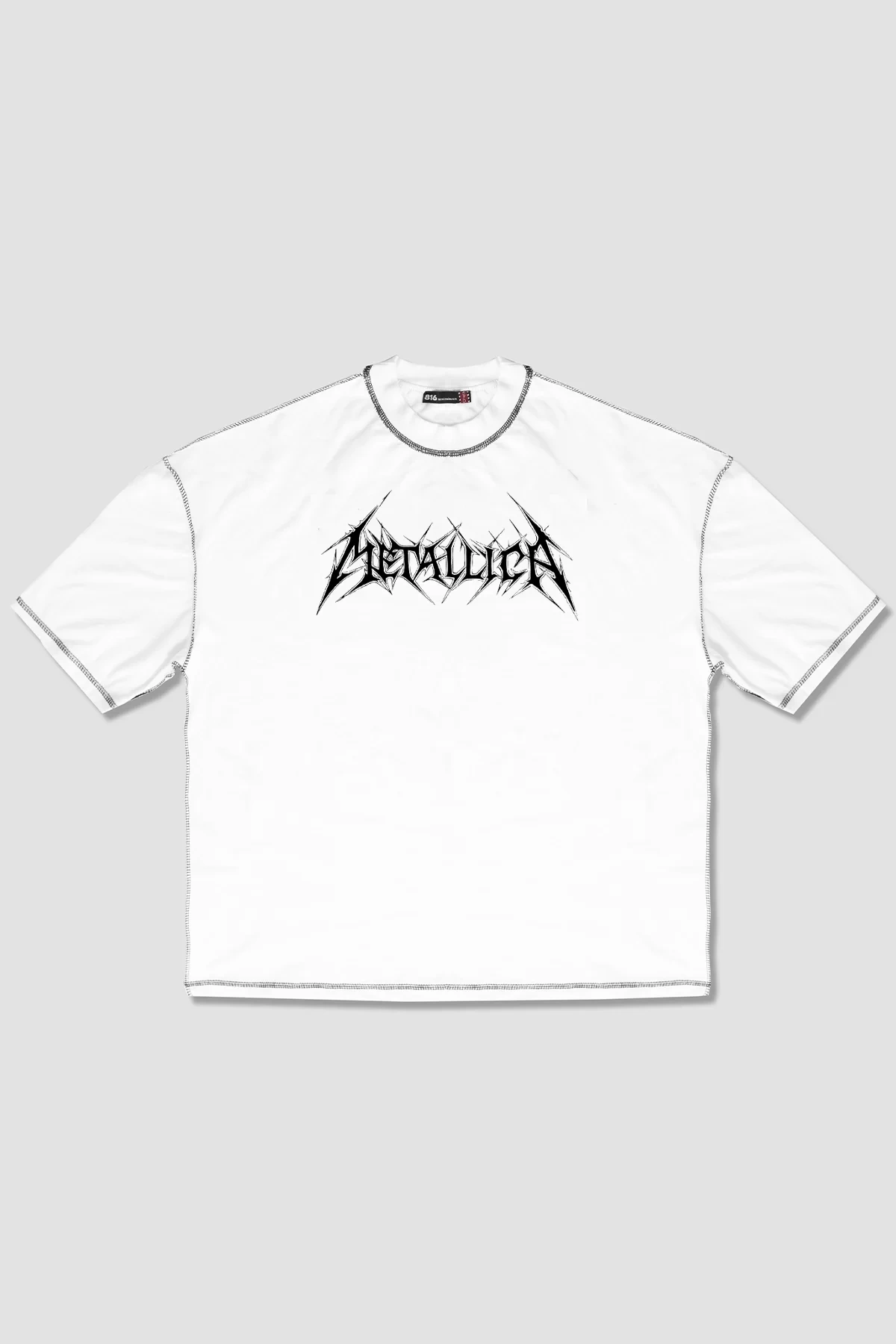 Metallica Logo Baskılı Ters Dikiş Detaylı Beyaz Oversize Unisex Tshirt