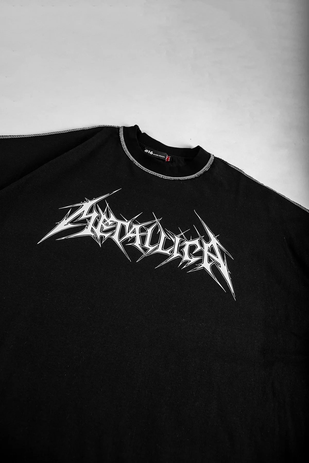 Metallica Logo Baskılı Ters Dikiş Detaylı Siyah Oversize Unisex Tshirt