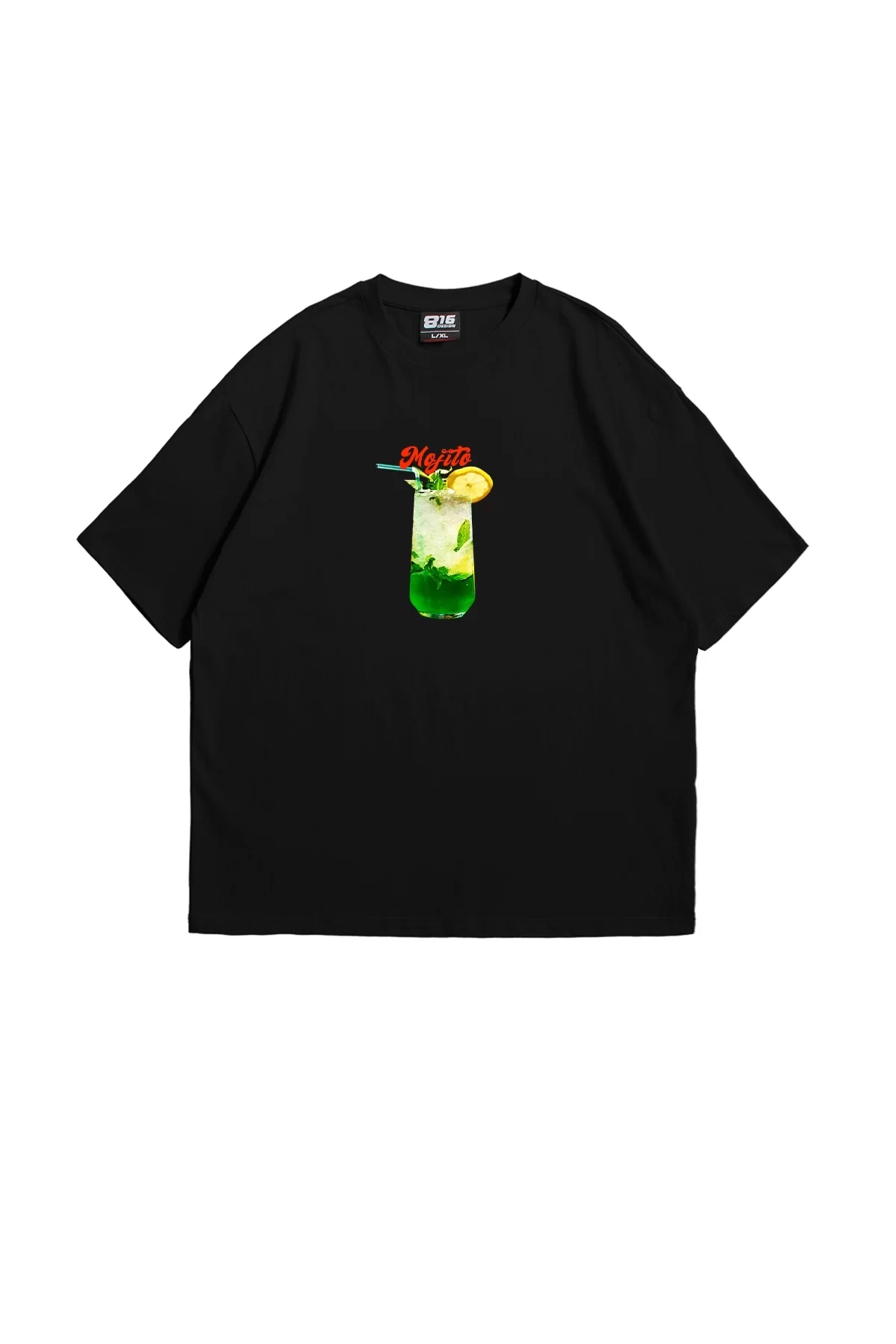 Mojito Baskılı Baskılı Premium Oversize Unisex Siyah Tshirt