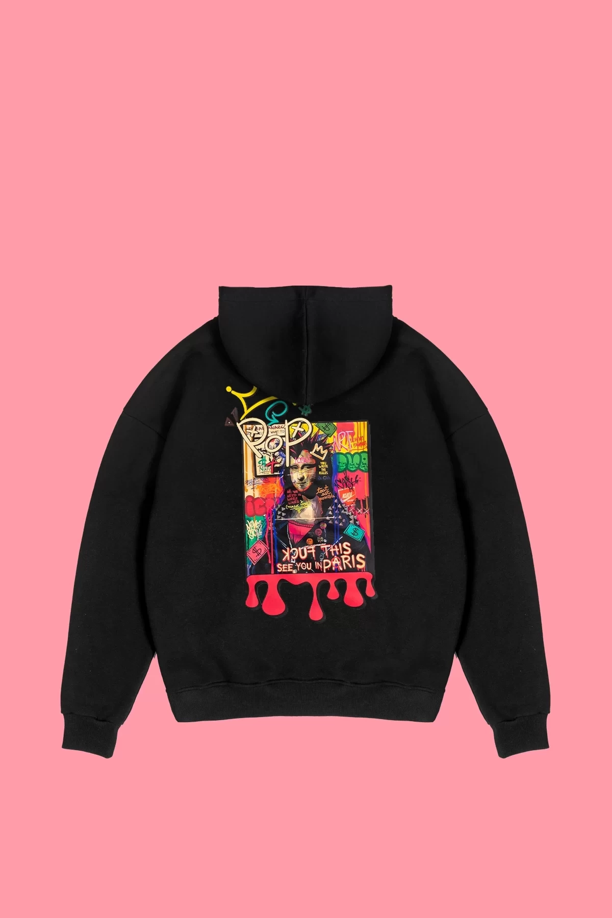 Mona Lisa Pop Art Baskılı Oversize Unisex Siyah Hoodie