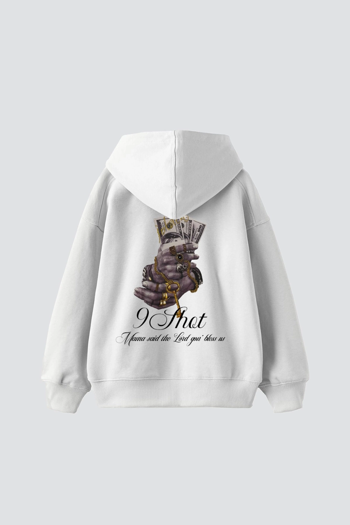 Money Hand Baskılı Baskılı Baskılı Oversize Unisex Premium Beyaz Hoodie