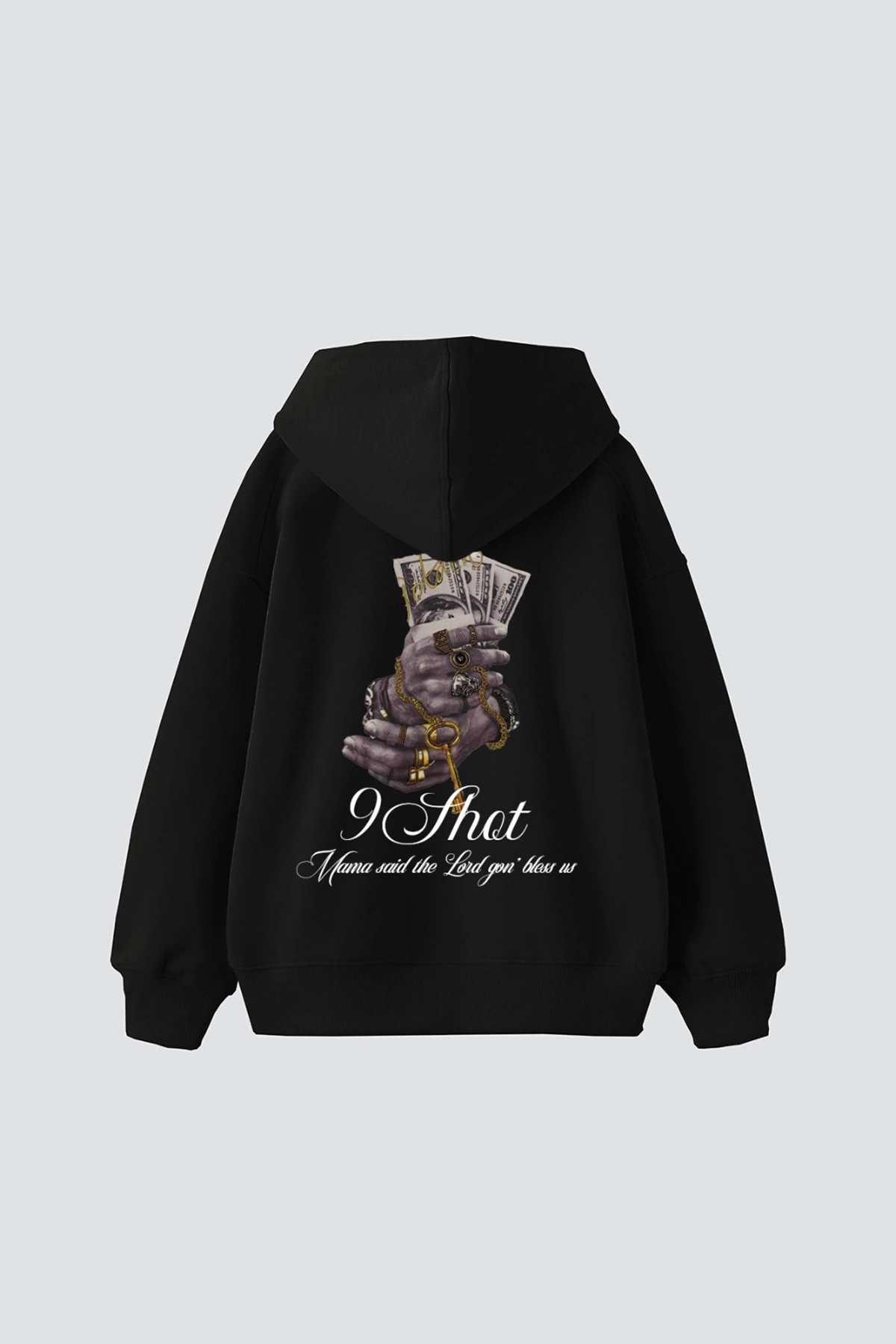 Money Hand Baskılı Baskılı Baskılı Oversize Unisex Premium Siyah Hoodie