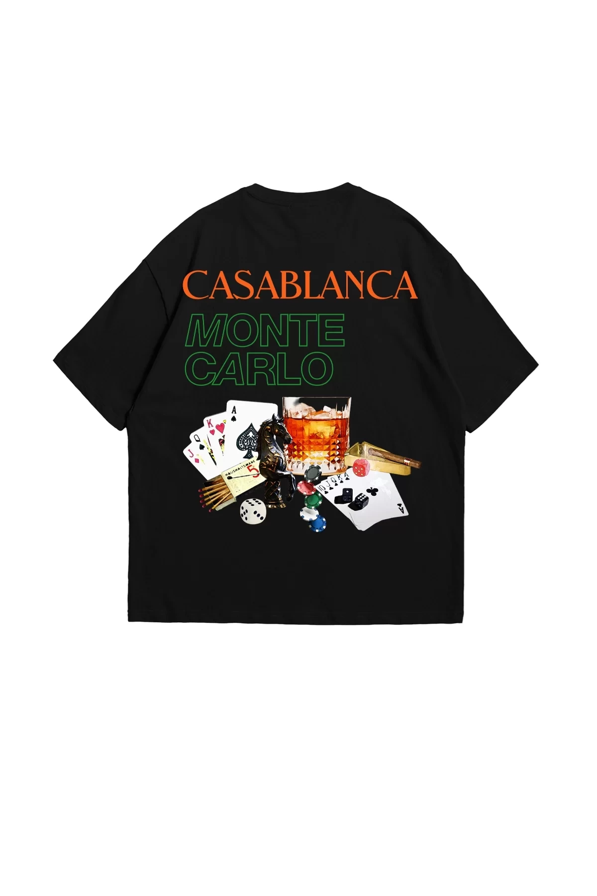 Monte Carlo Baskılı Baskılı Premium Oversize Unisex Siyah Tshirt