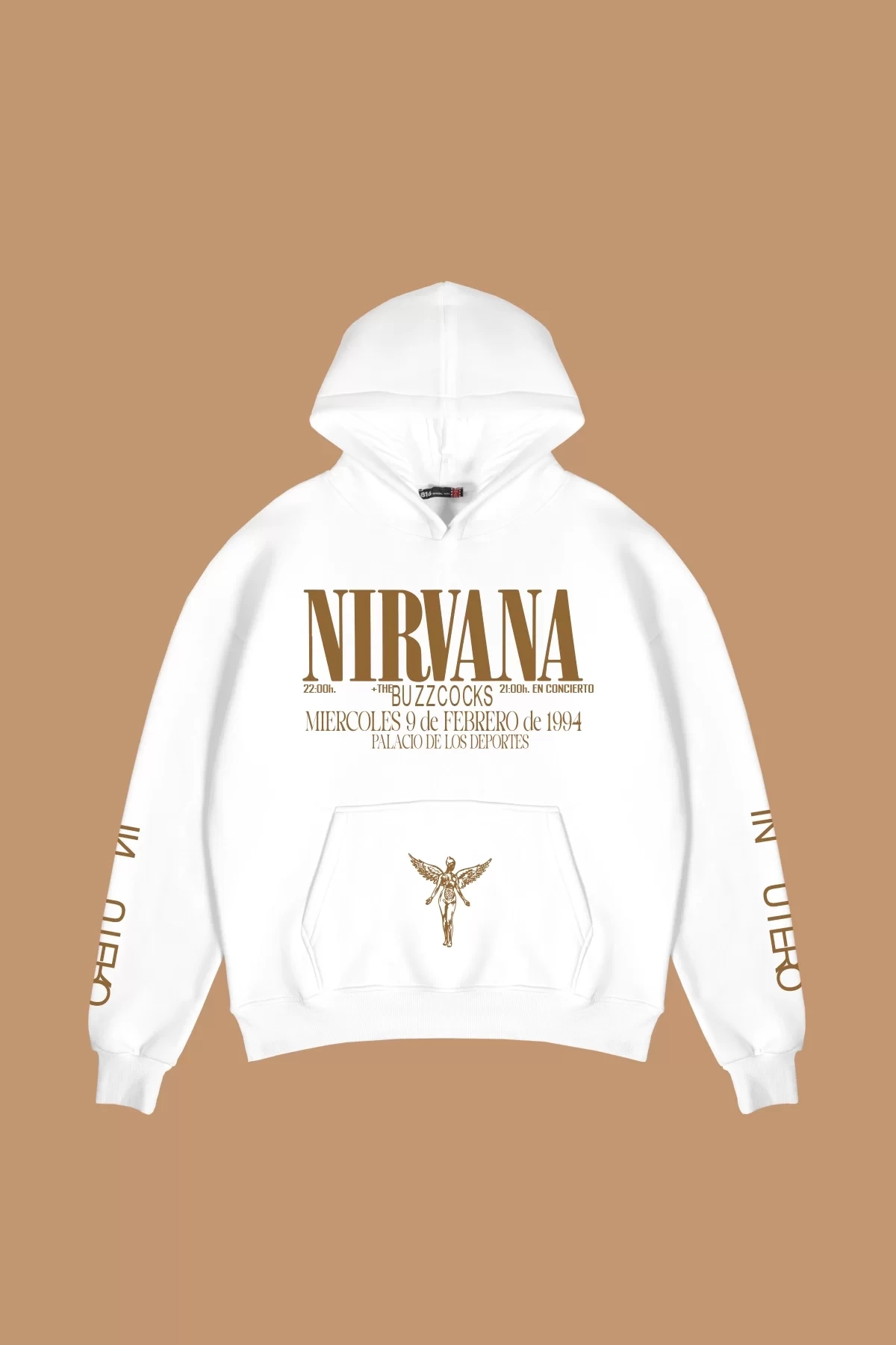 Nirvana Sırt Baskılı Unisex Oversize Beyaz Hoodie