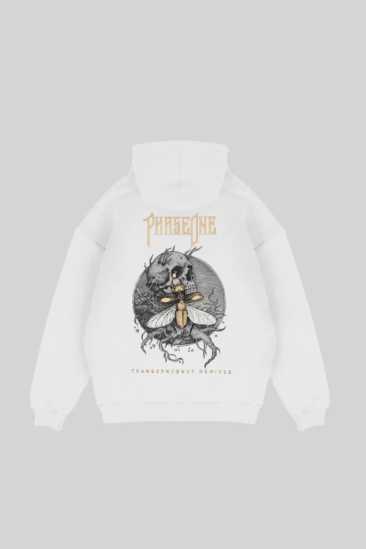 Phaseone Baskılı Beyaz Oversize Unisex Kapüşonlu Sweatshirt