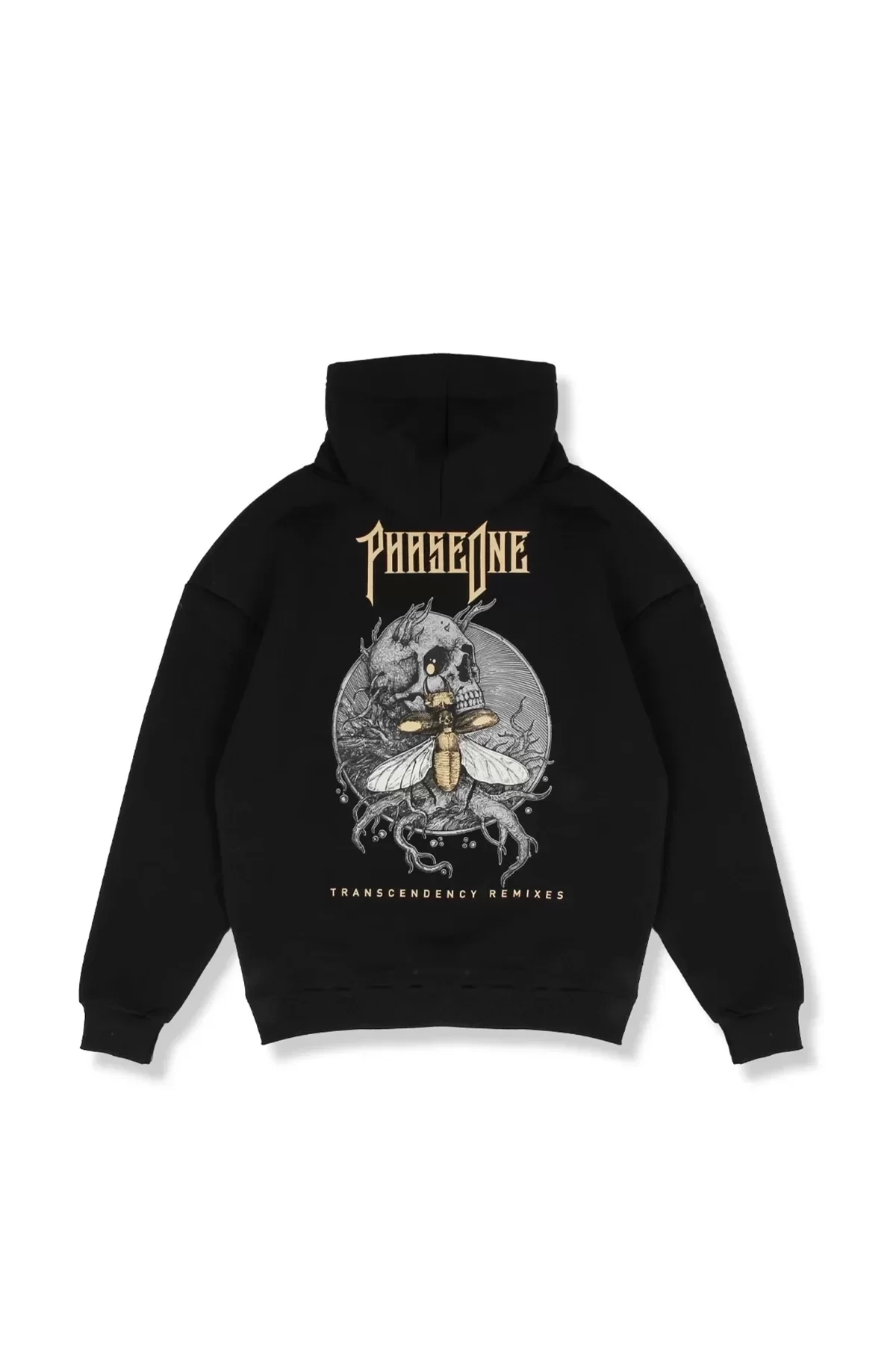 Phaseone Baskılı Siyah Oversize Unisex Kapüşonlu Sweatshirt