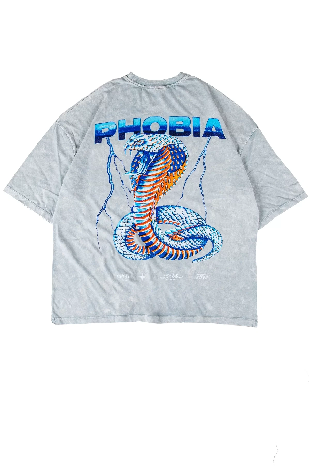 Phobia Sırt Baskılı Beyaz Yıkamalı Unisex Oversize Tshirt