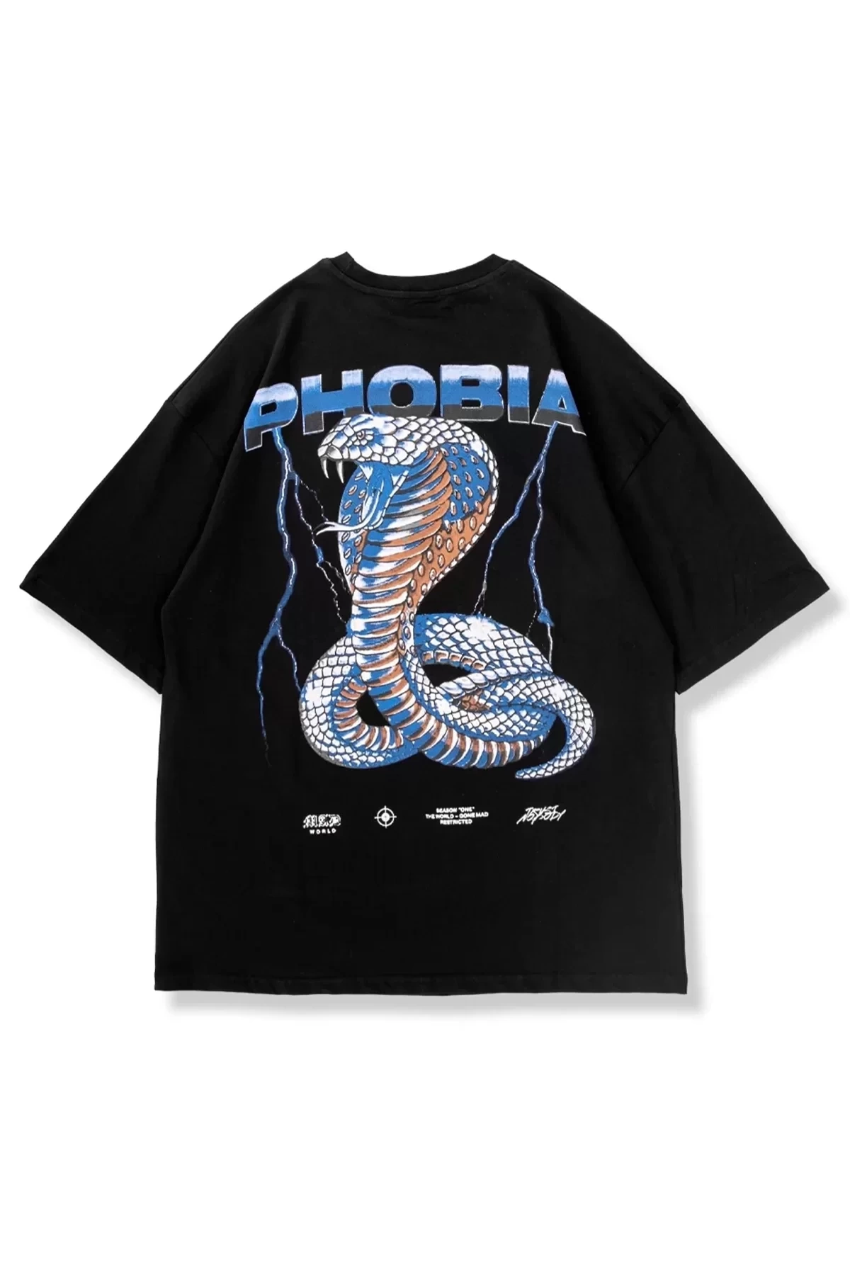 Phobia Sırt Baskılı Siyah Unisex Oversize Tshirt