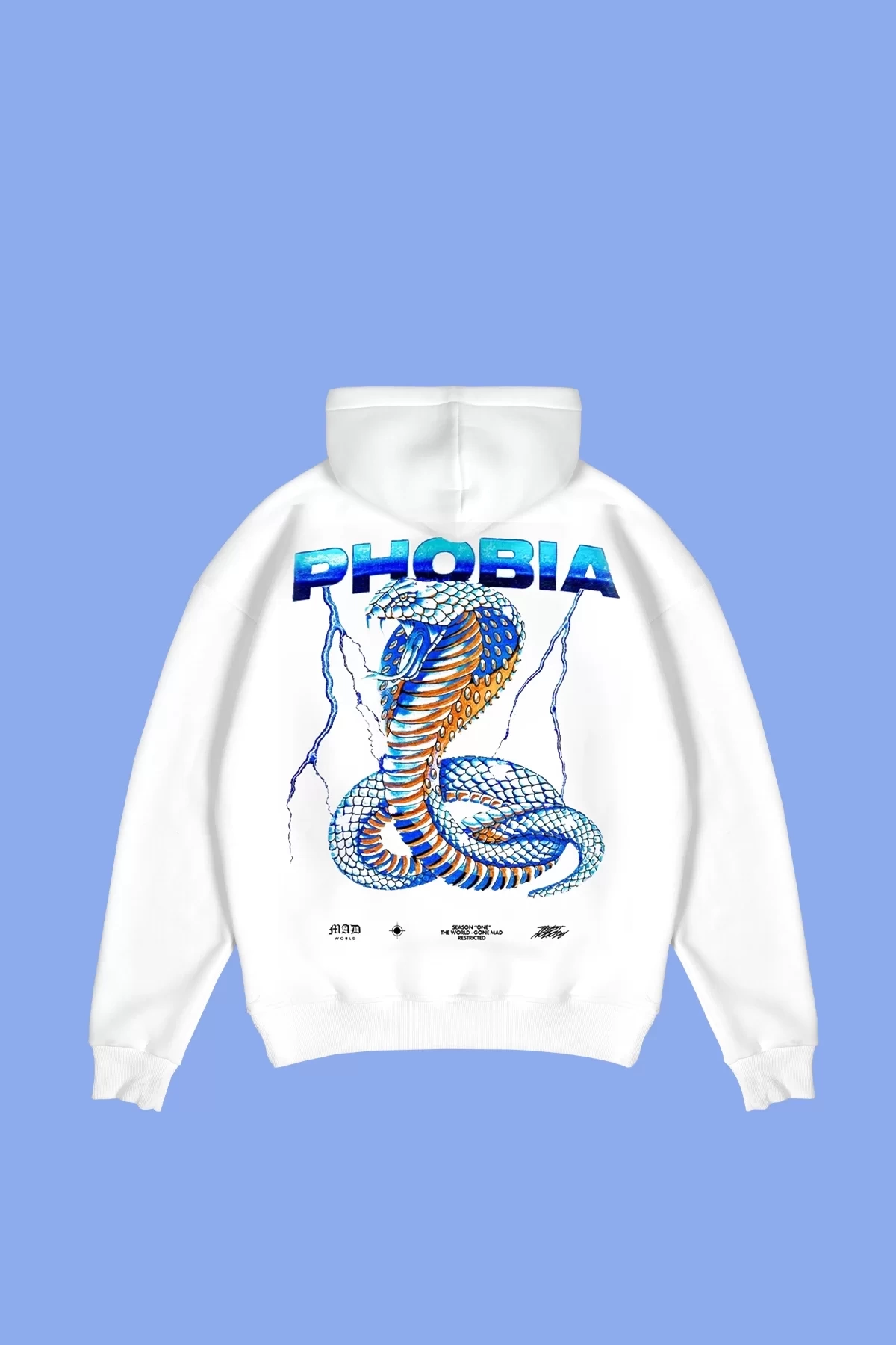 Phobia Sırt Baskılı Unisex Oversize Beyaz Hoodie