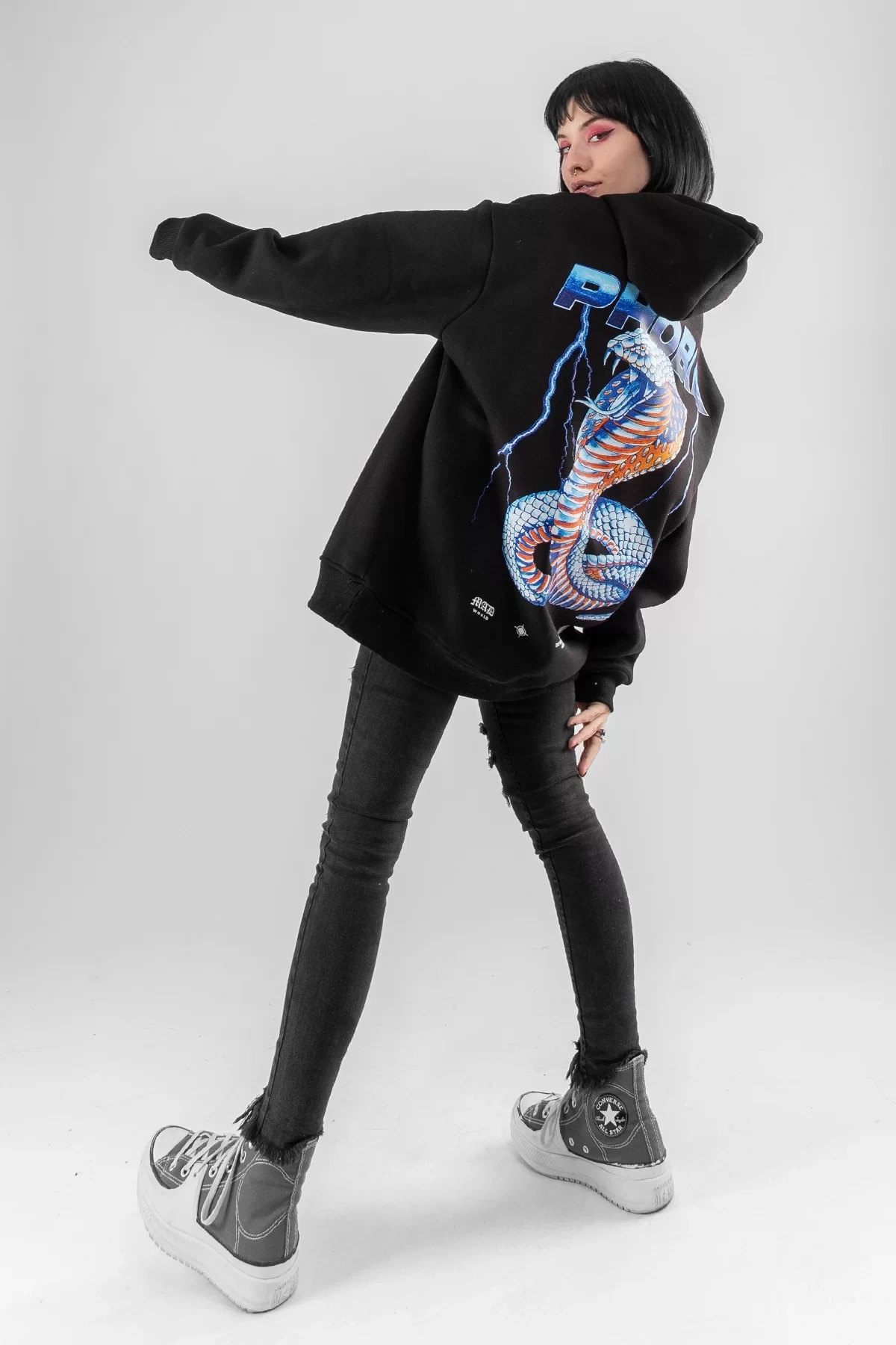 Phobia Sırt Baskılı Unisex Oversize Siyah Hoodie