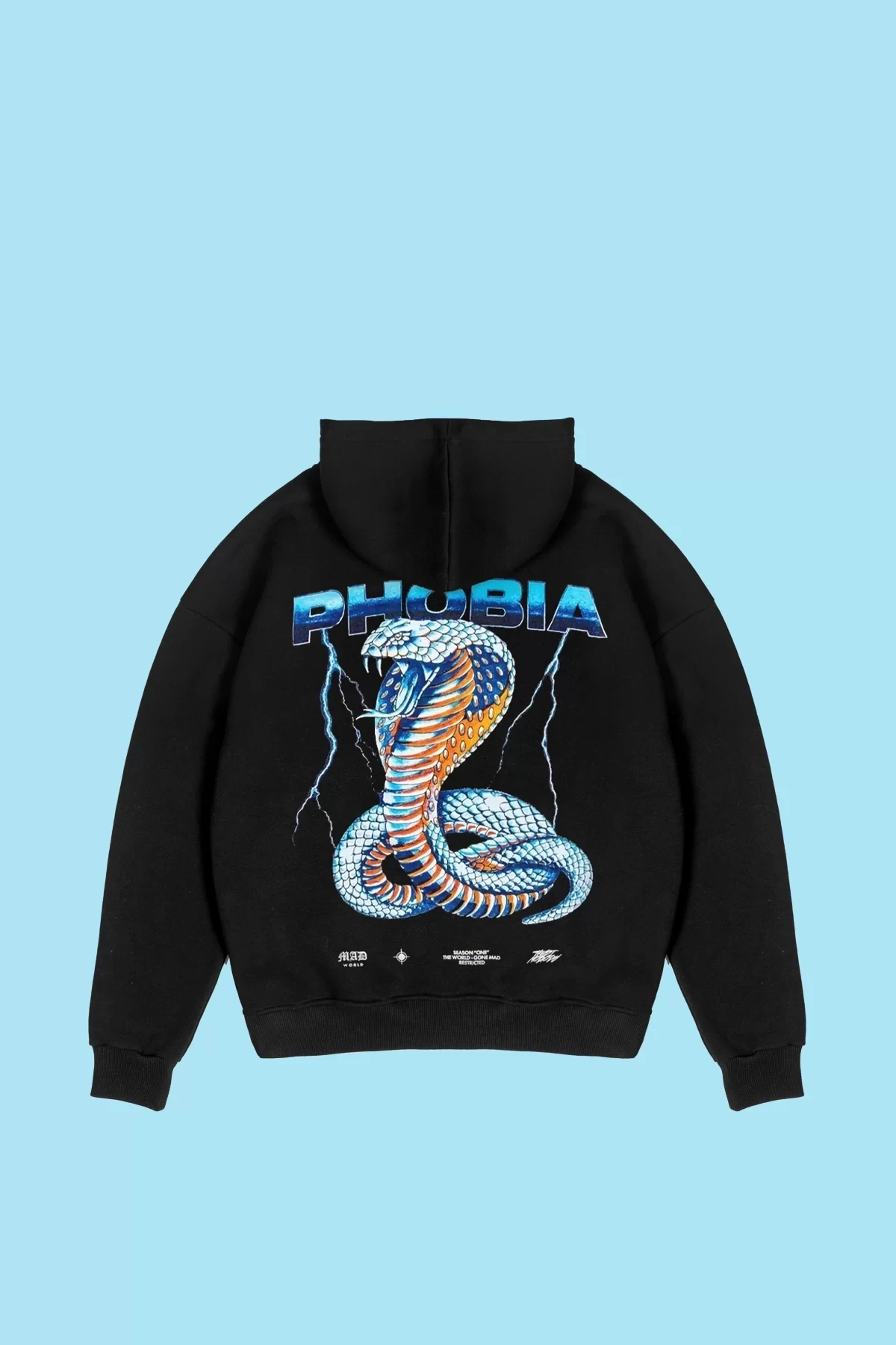 Phobia Sırt Baskılı Unisex Oversize Siyah Hoodie