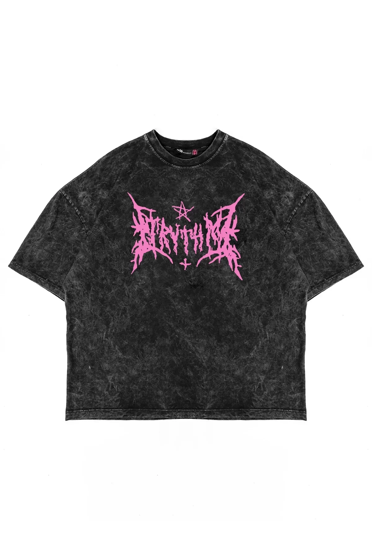 Pink Gotik Baskılı Baskılı Premium Oversize Unisex Yıkamalı Siyah Tshirt