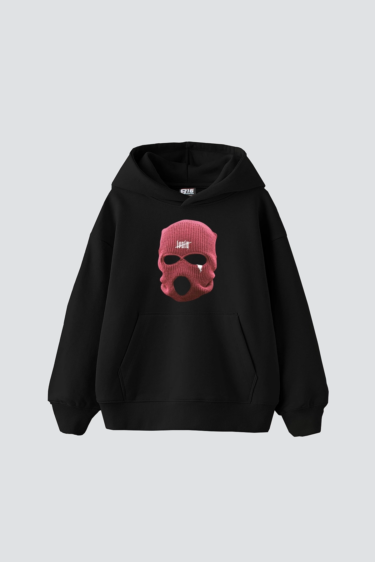 Pink Mask Baskılı Oversize Unisex Premium Siyah Hoodie