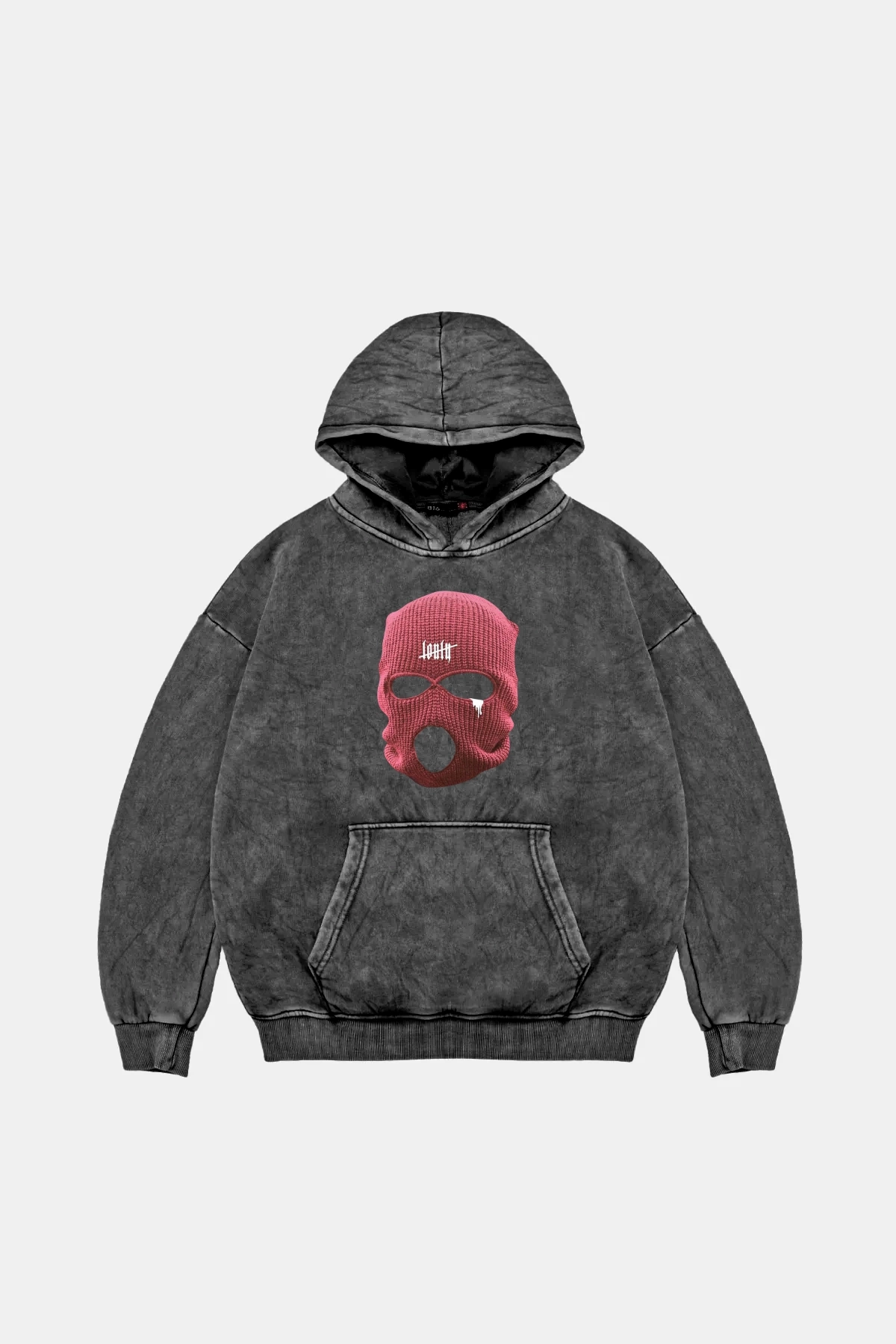 Pink Mask Baskılı Oversize Unisex Premium Yıkamalı Siyah Hoodie