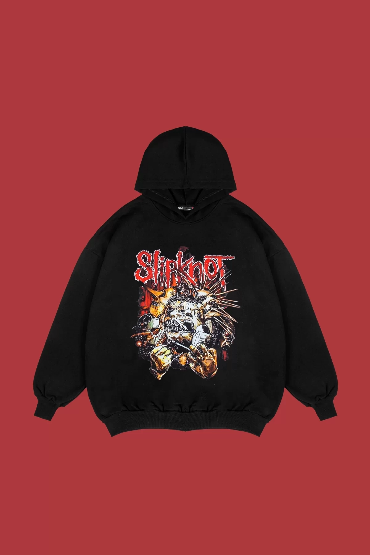 Rahat Kalıp İki İplik Slipknot Baskılı Unisex Siyah Hoodie