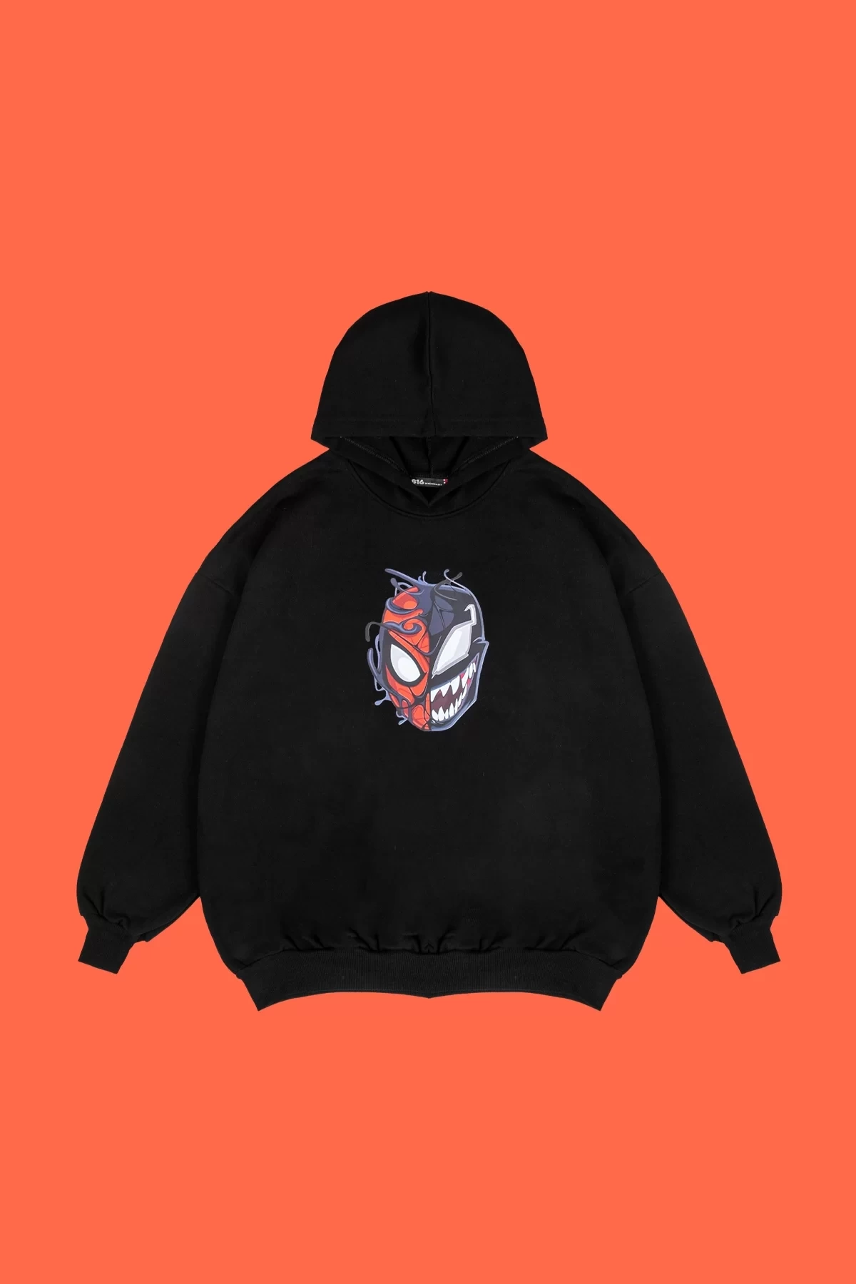 Rahat Kalıp İki İplik Spider X Venom Unisex Siyah Hoodie