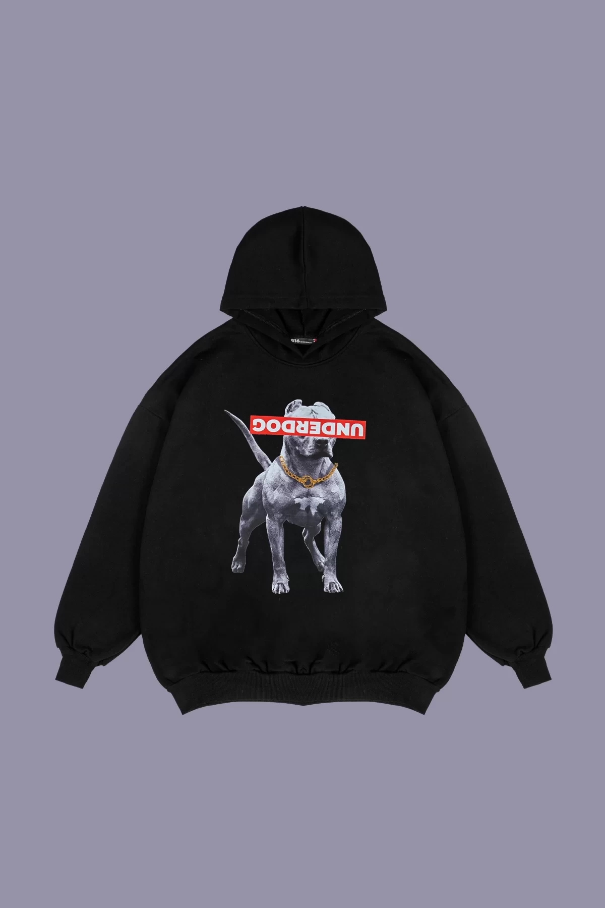 Rahat Kalıp İki İplik Underdog Baskılı Oversize Unisex Siyah Hoodie