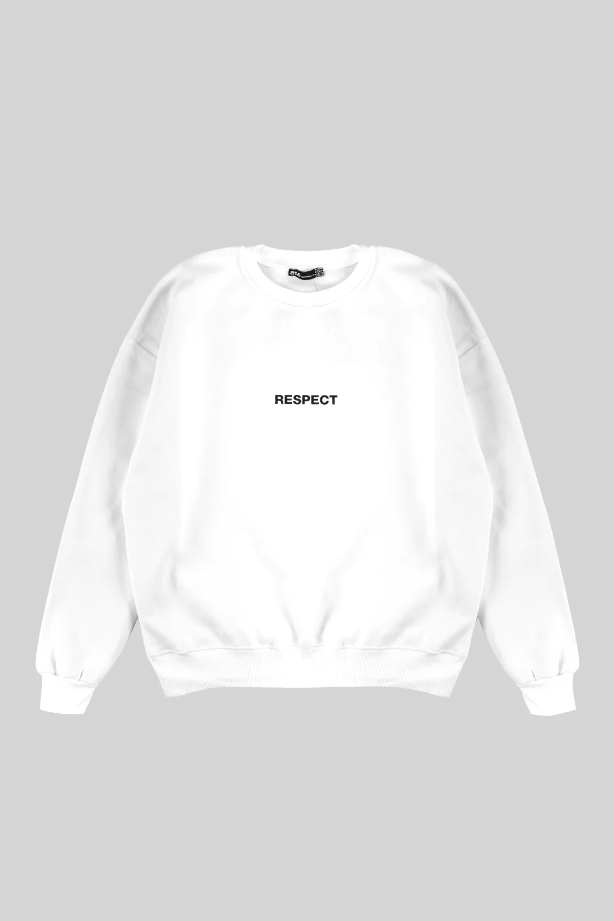 Respect Sırt Baskılı Kapüşonsuz Oversize Unisex Beyaz Sweatshirt