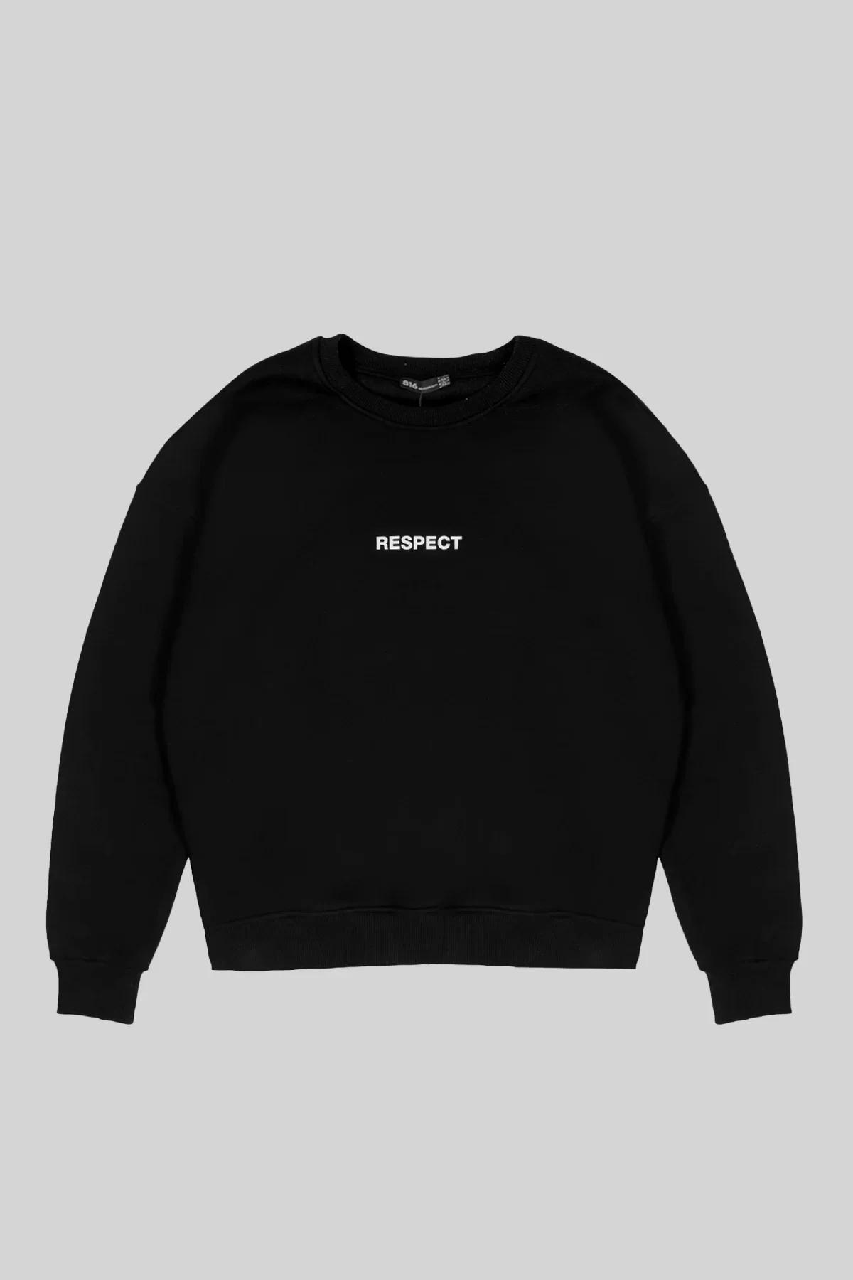 Respect Sırt Baskılı Kapüşonsuz Oversize Unisex Siyah Sweatshirt