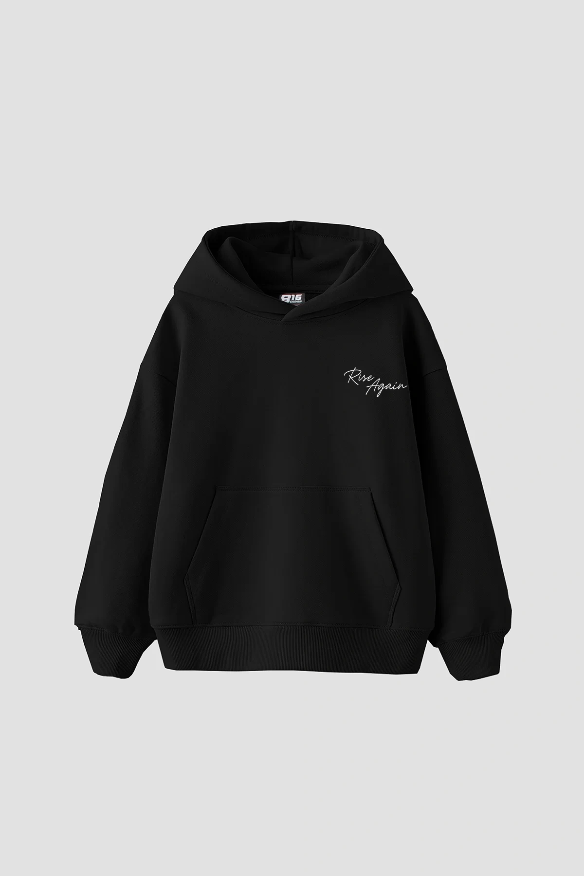 Rise Again Baskılı Oversize Unisex Premium Siyah Hoodie