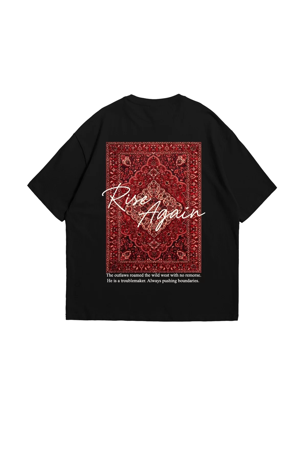 Rise Again Baskılı Premium Oversize Unisex Siyah Tshirt