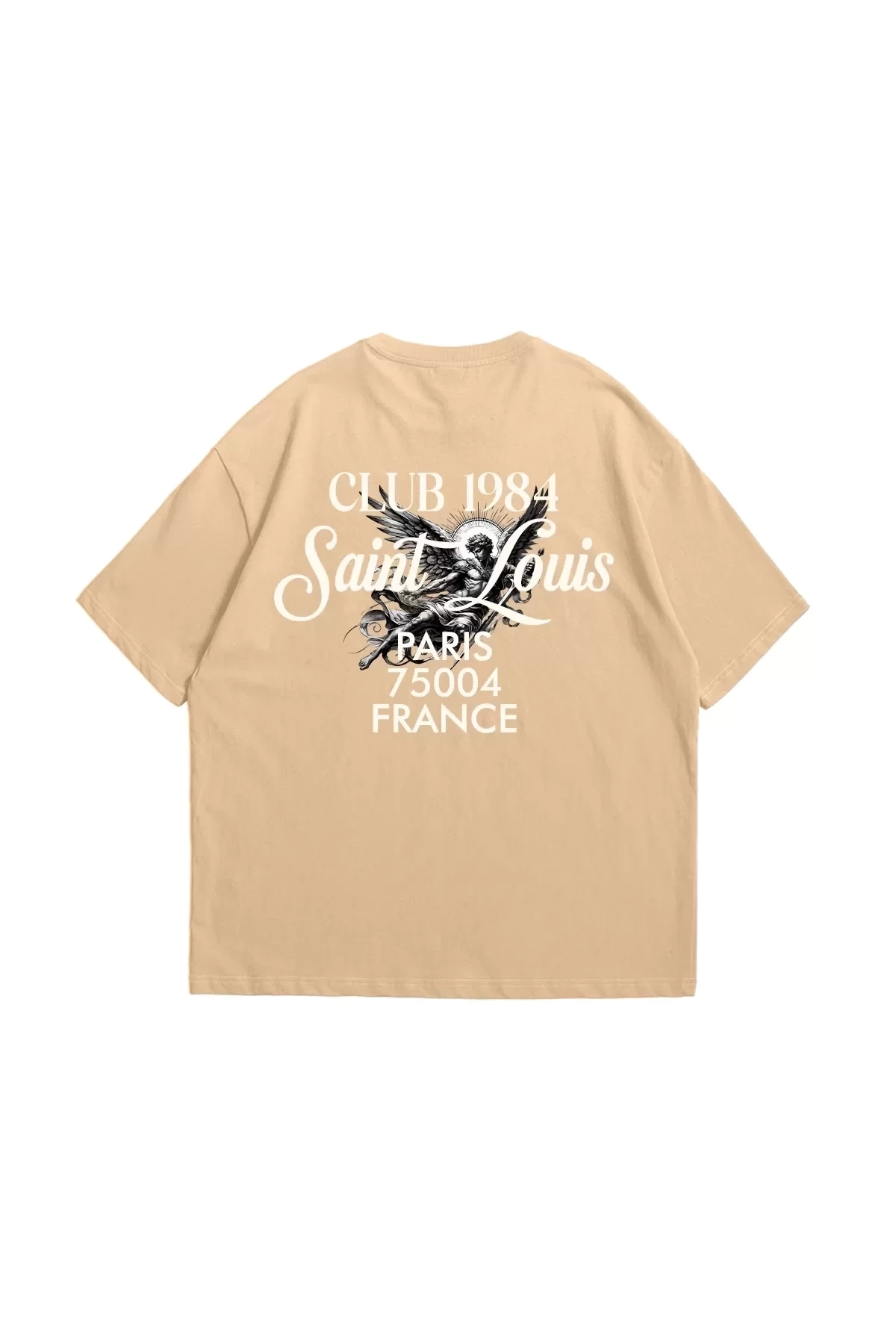 Saint Louis Baskılı Premium Oversize Unisex Bej Tshirt