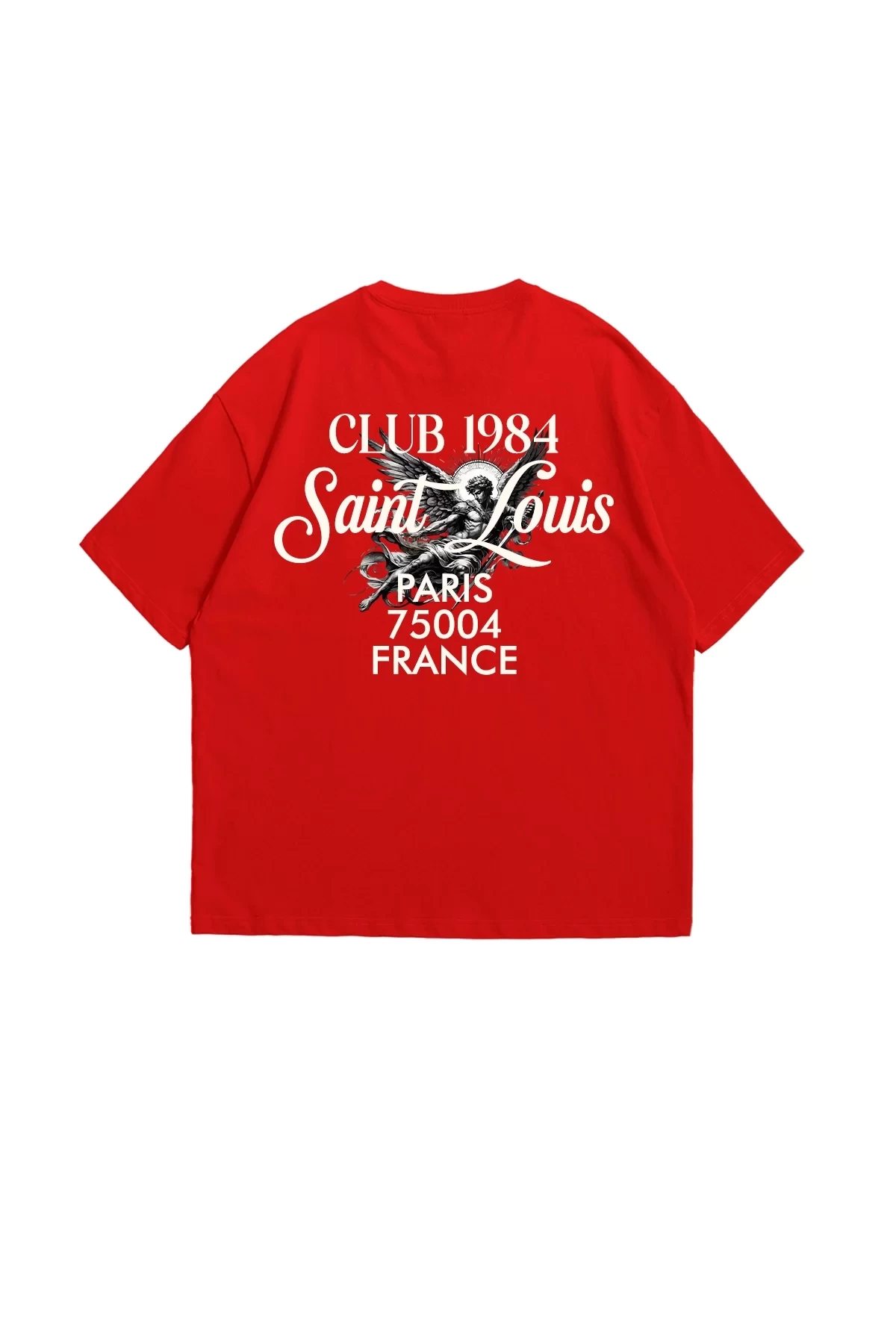 Saint Louis Baskılı Premium Oversize Unisex Kırmızı Tshirt