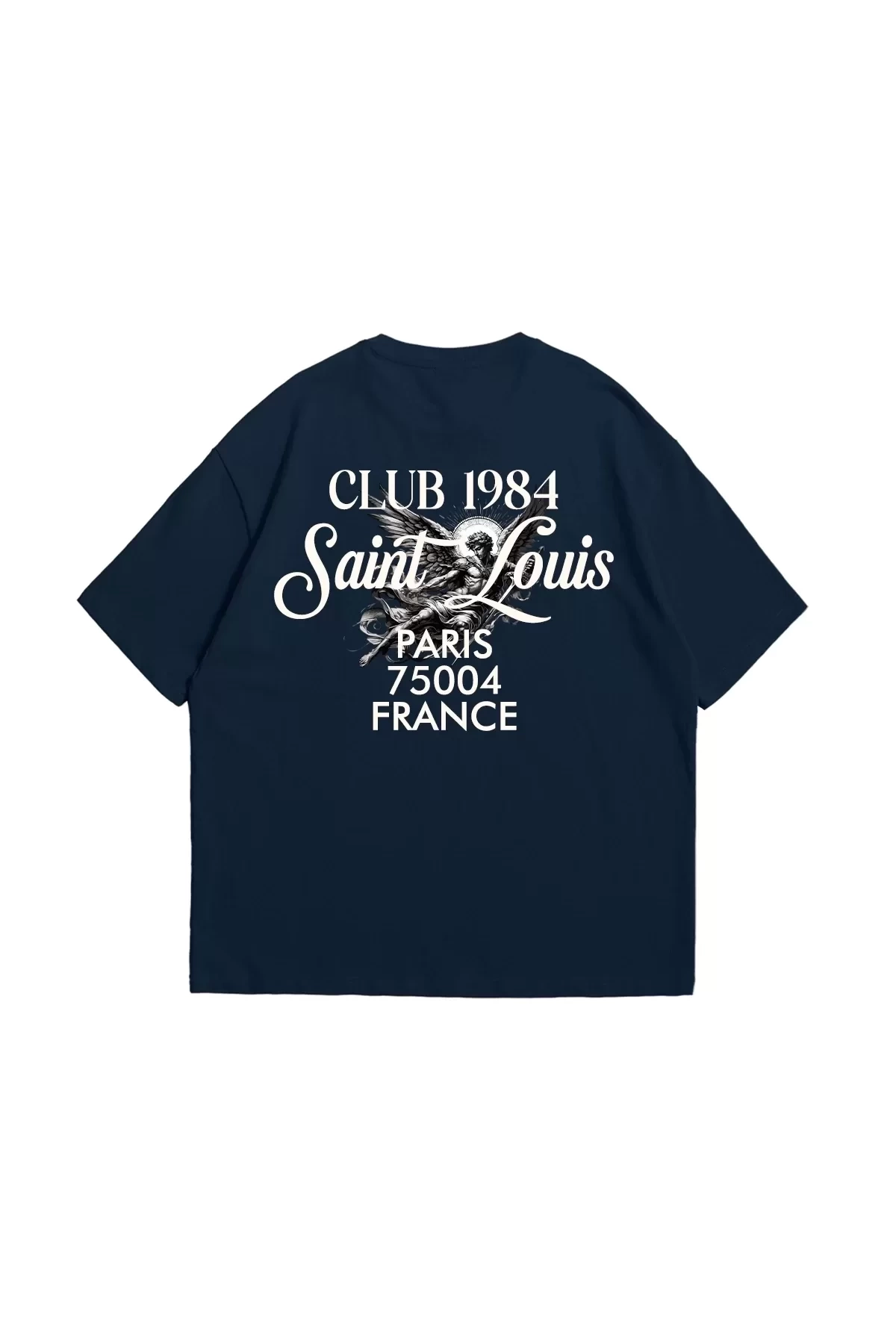 Saint Louis Baskılı Premium Oversize Unisex Lacivert Tshirt