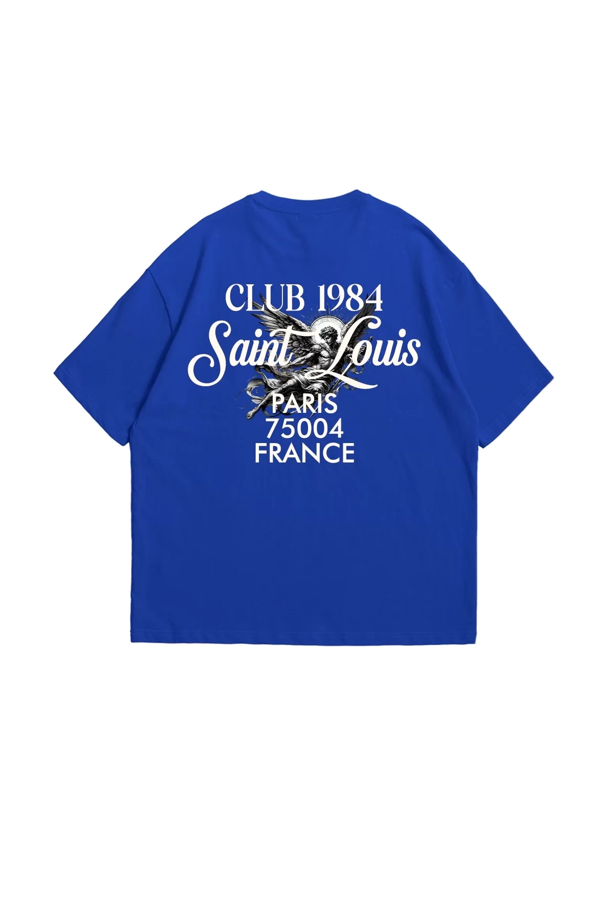 Saint Louis Baskılı Premium Oversize Unisex Mavi Tshirt