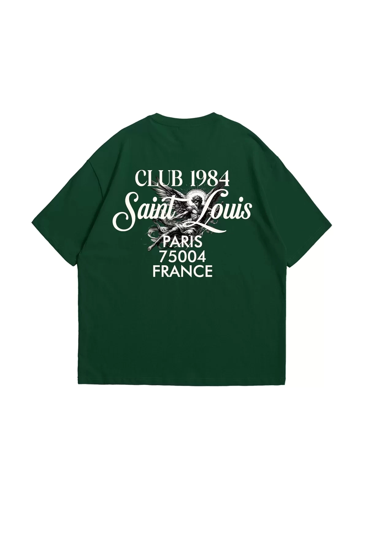 Saint Louis Baskılı Premium Oversize Unisex Yeşil Tshirt