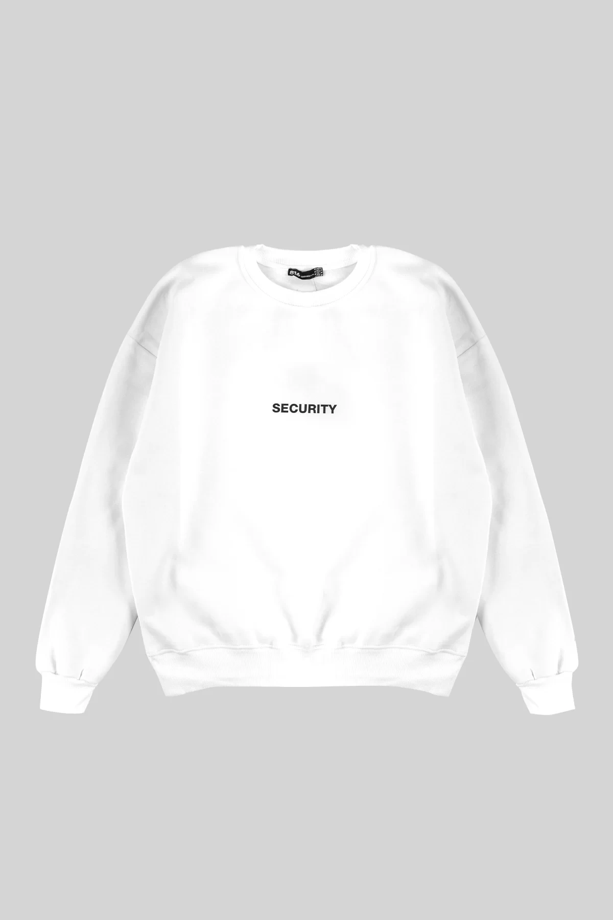 Security Sırt Baskılı Kapüşonsuz Oversize Unisex Beyaz Sweatshirt