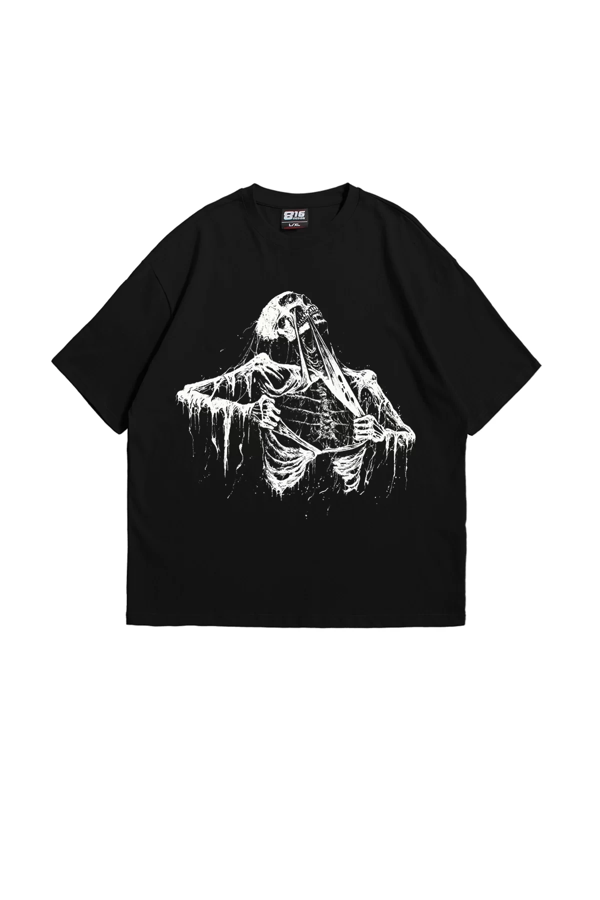 Skeleton Baskılı Premium Oversize Unisex Siyah Tshirt