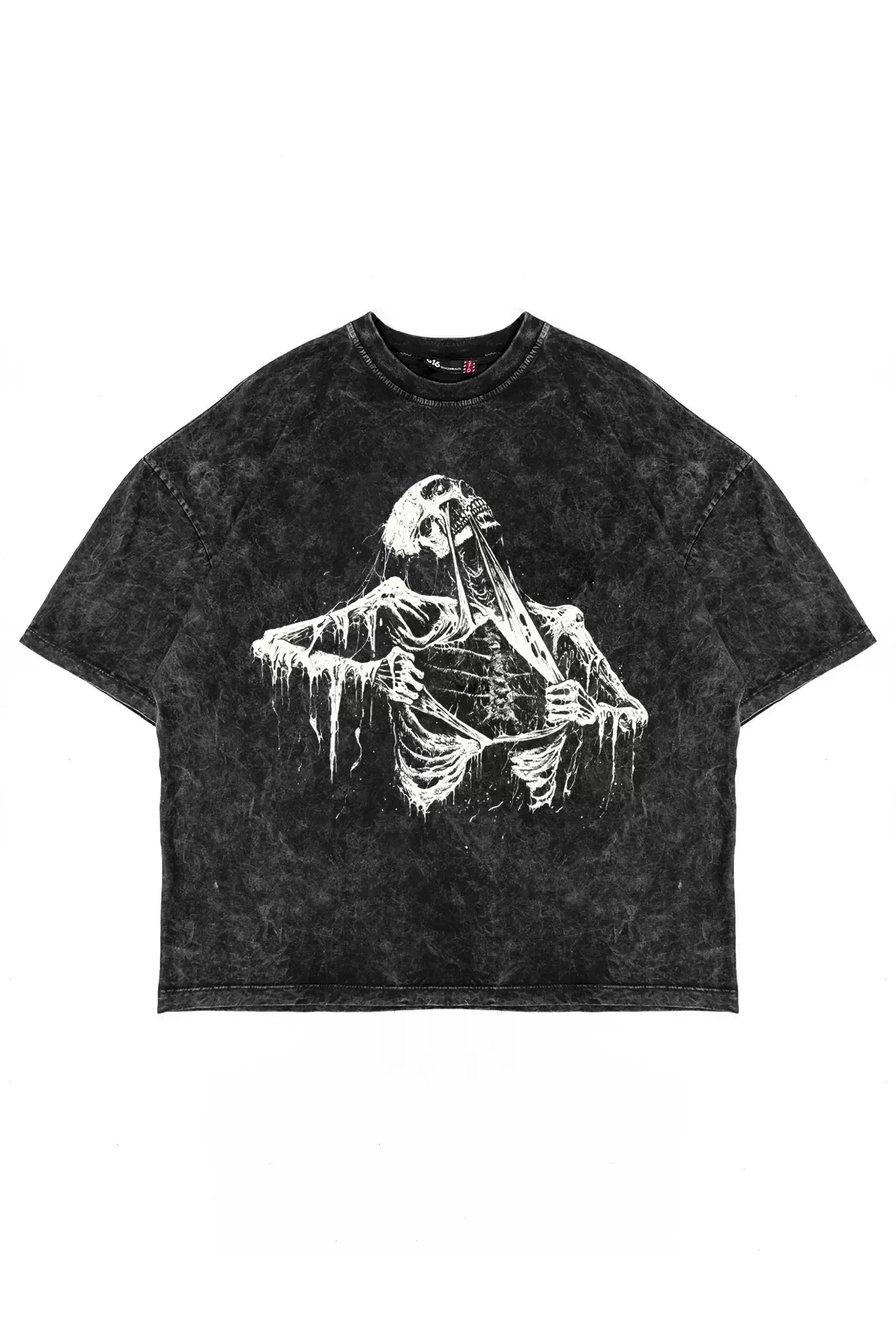 Skeleton Baskılı Premium Oversize Unisex Yıkamalı Siyah Tshirt