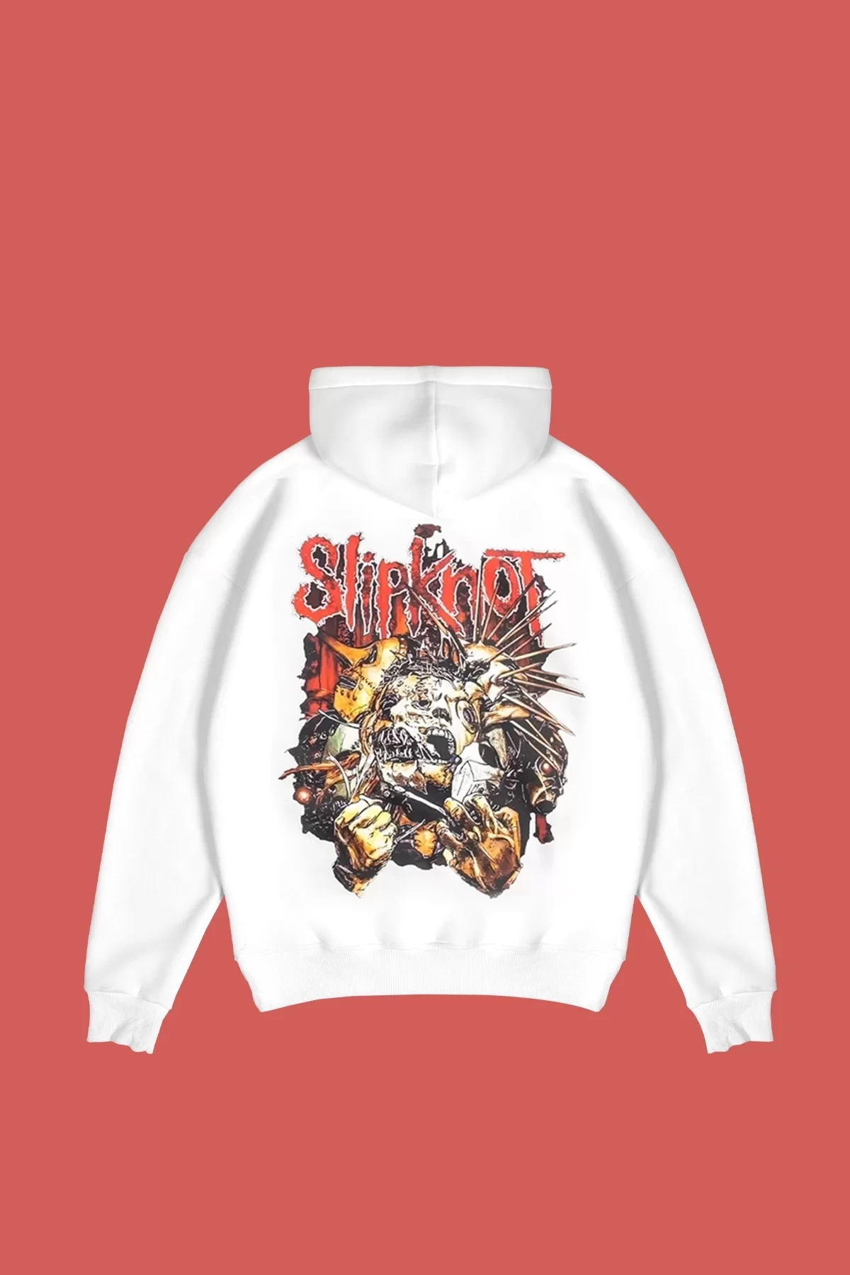 Slipknot Sırt Baskılı Beyaz Oversize Unisex Hoodie