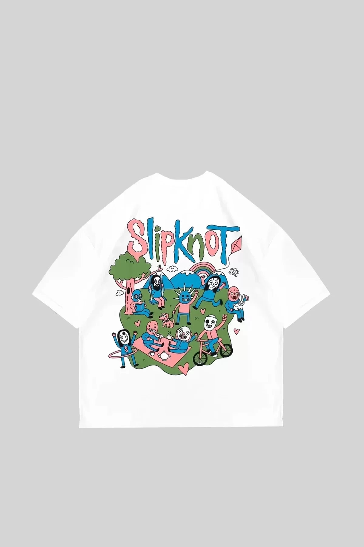 Slipknot Sırt Baskılı Beyaz Unisex Oversize Tshirt