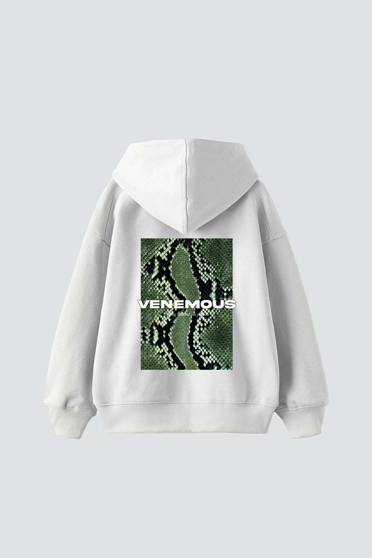 Snake Venomous Baskılı Oversize Unisex Premium Beyaz Hoodie