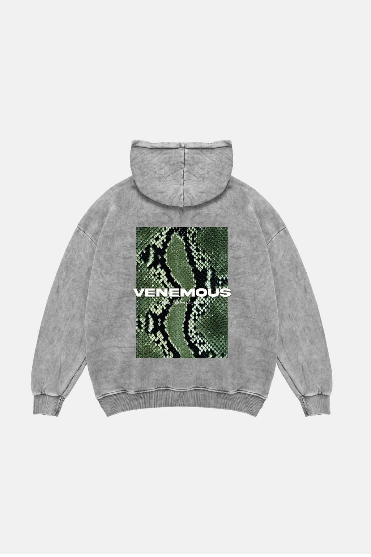 Snake Venomous Baskılı Oversize Unisex Premium Yıkamalı Beyaz Hoodie