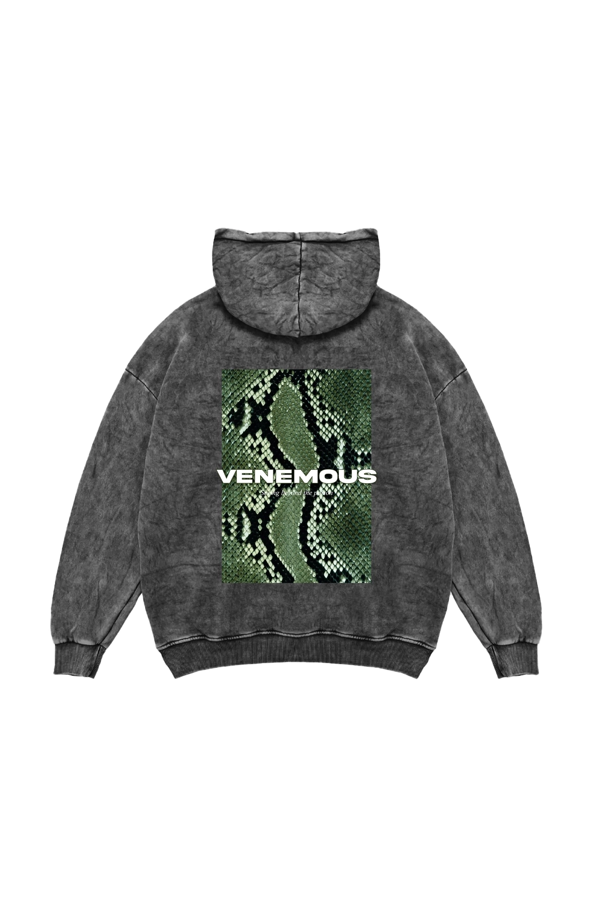 Snake Venomous Baskılı Oversize Unisex Premium Yıkamalı Siyah Hoodie