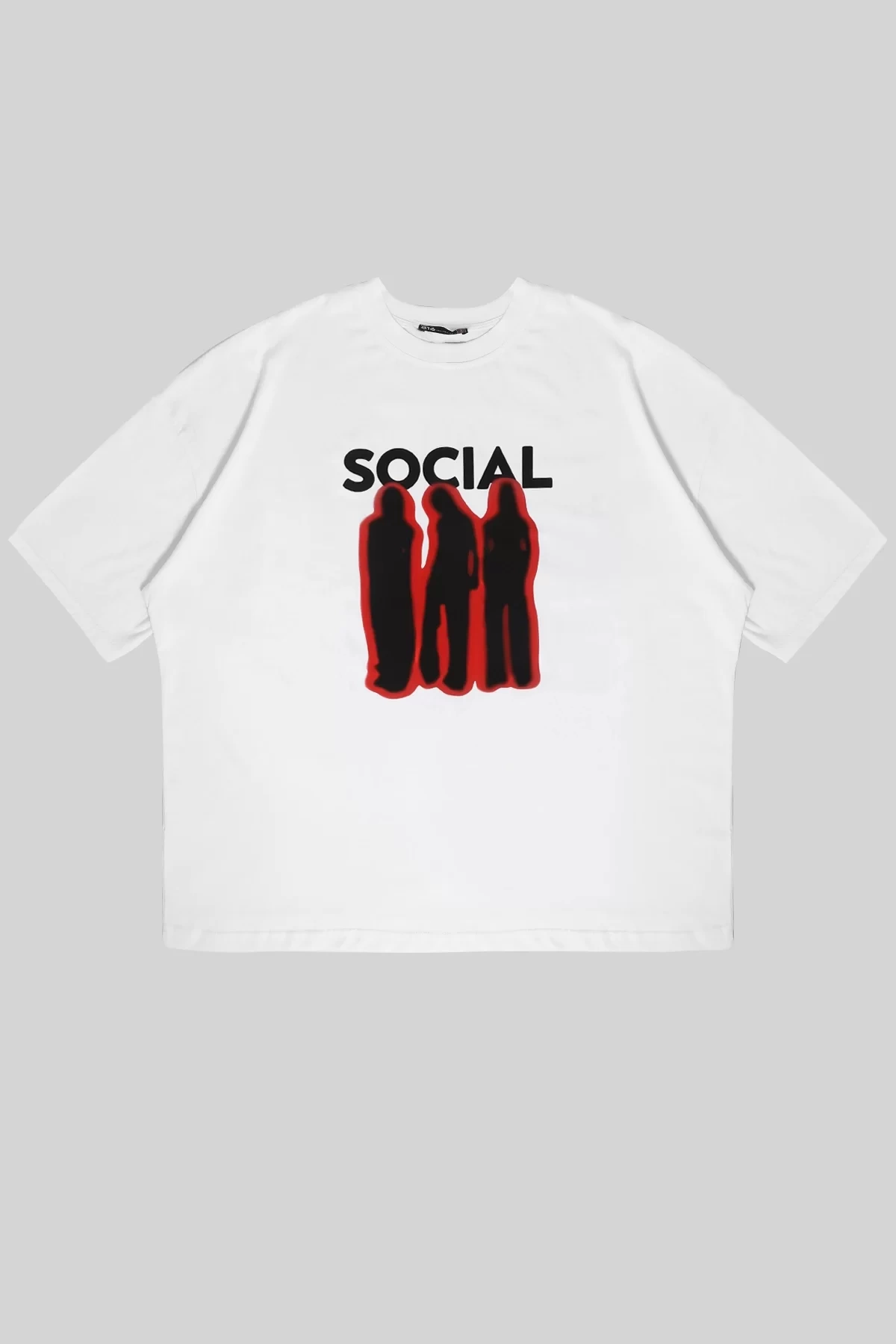 Social Baskılı Beyaz Unisex Oversize Tshirt