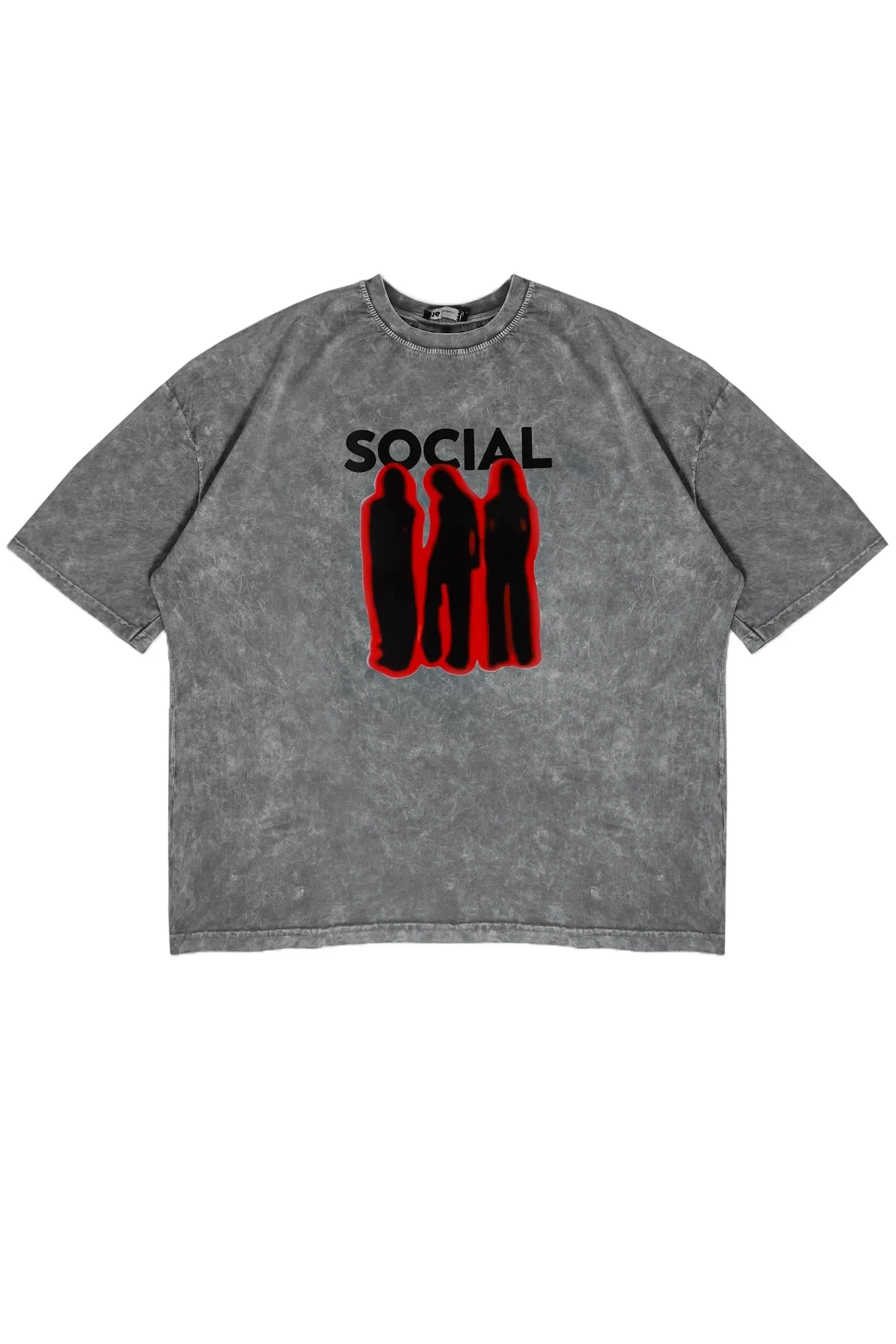 Social Baskılı Yıkamalı Beyaz Unisex Oversize Tshirt