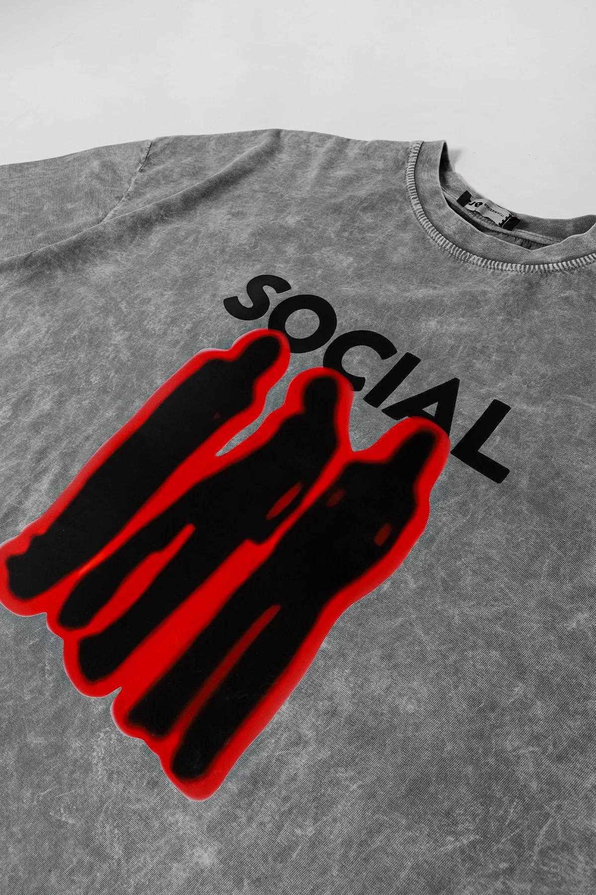 Social Baskılı Yıkamalı Beyaz Unisex Oversize Tshirt