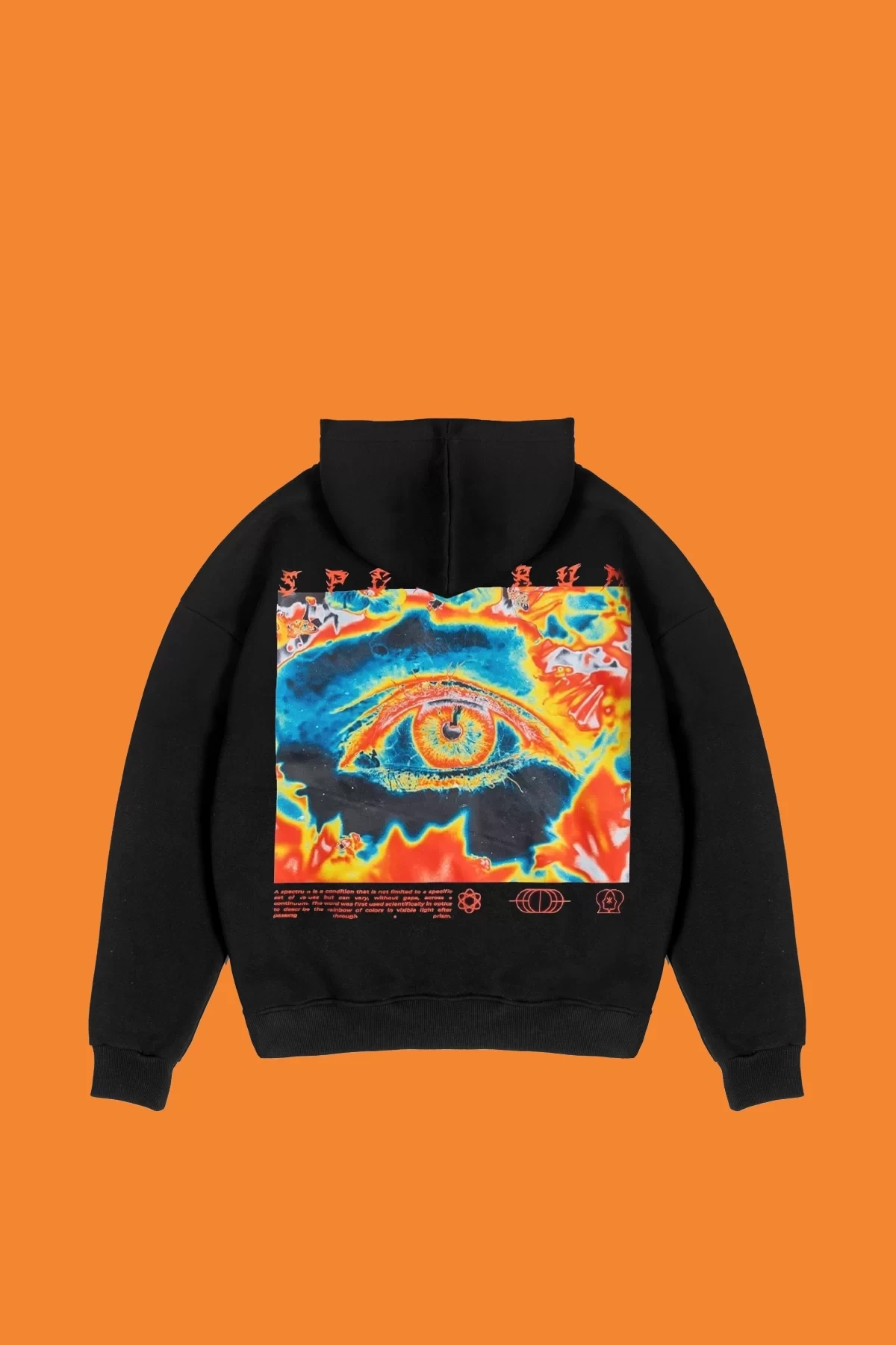 Spectrum Sırt Baskılı Oversize Unisex Siyah Hoodie