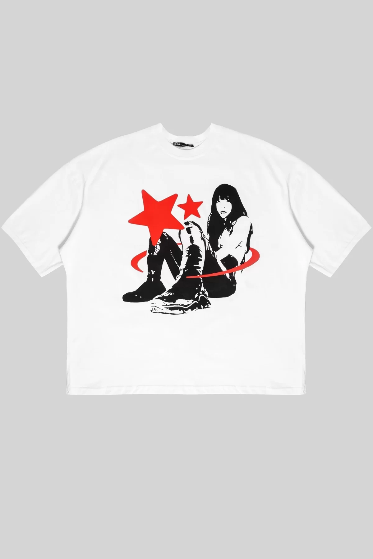 Star Girl Baskılı Beyaz Unisex Oversize Tshirt