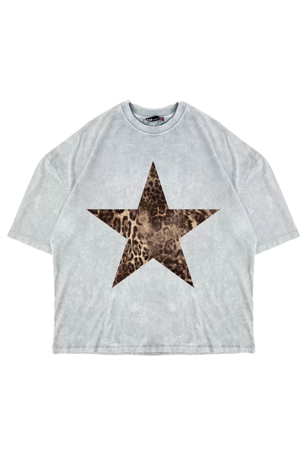 Starz Leopar Baskılı 24/1 Oversize Unisex Yıkamalı Beyaz Tshirt