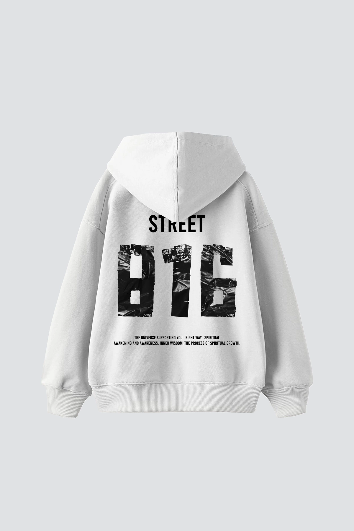 Street 816 Baskılı Baskılı Oversize Unisex Premium Beyaz Hoodie