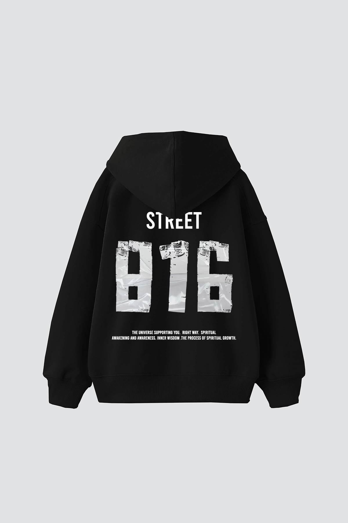 Street 816 Baskılı Baskılı Oversize Unisex Premium Siyah Hoodie