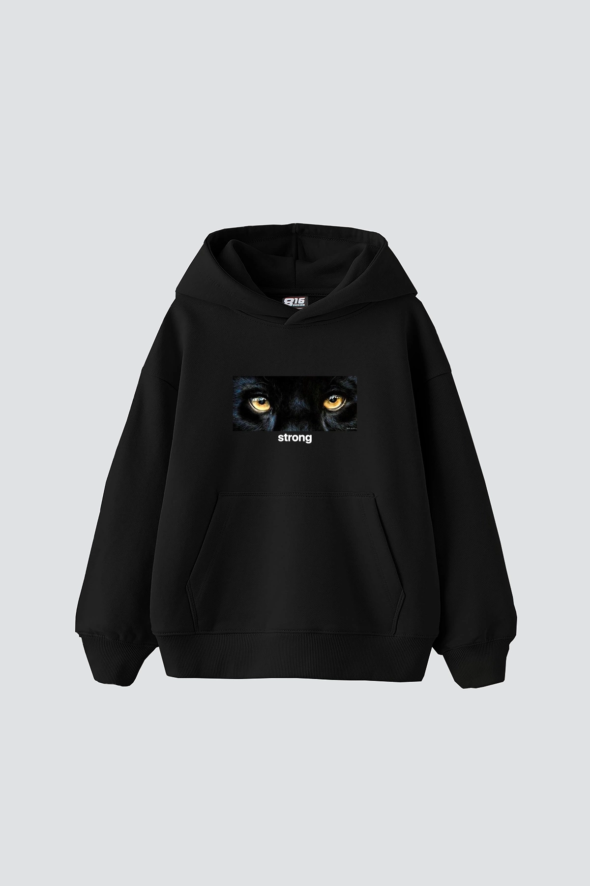 Strong Baskılı Baskılı Baskılı Oversize Unisex Premium Siyah Hoodie